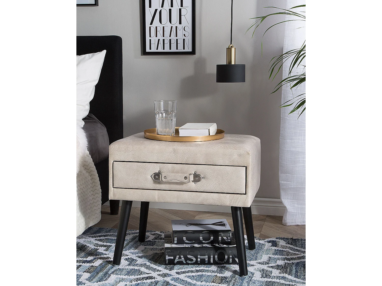 Comodino 1 cassetto EUROSTAR Pelle sintetica Beige