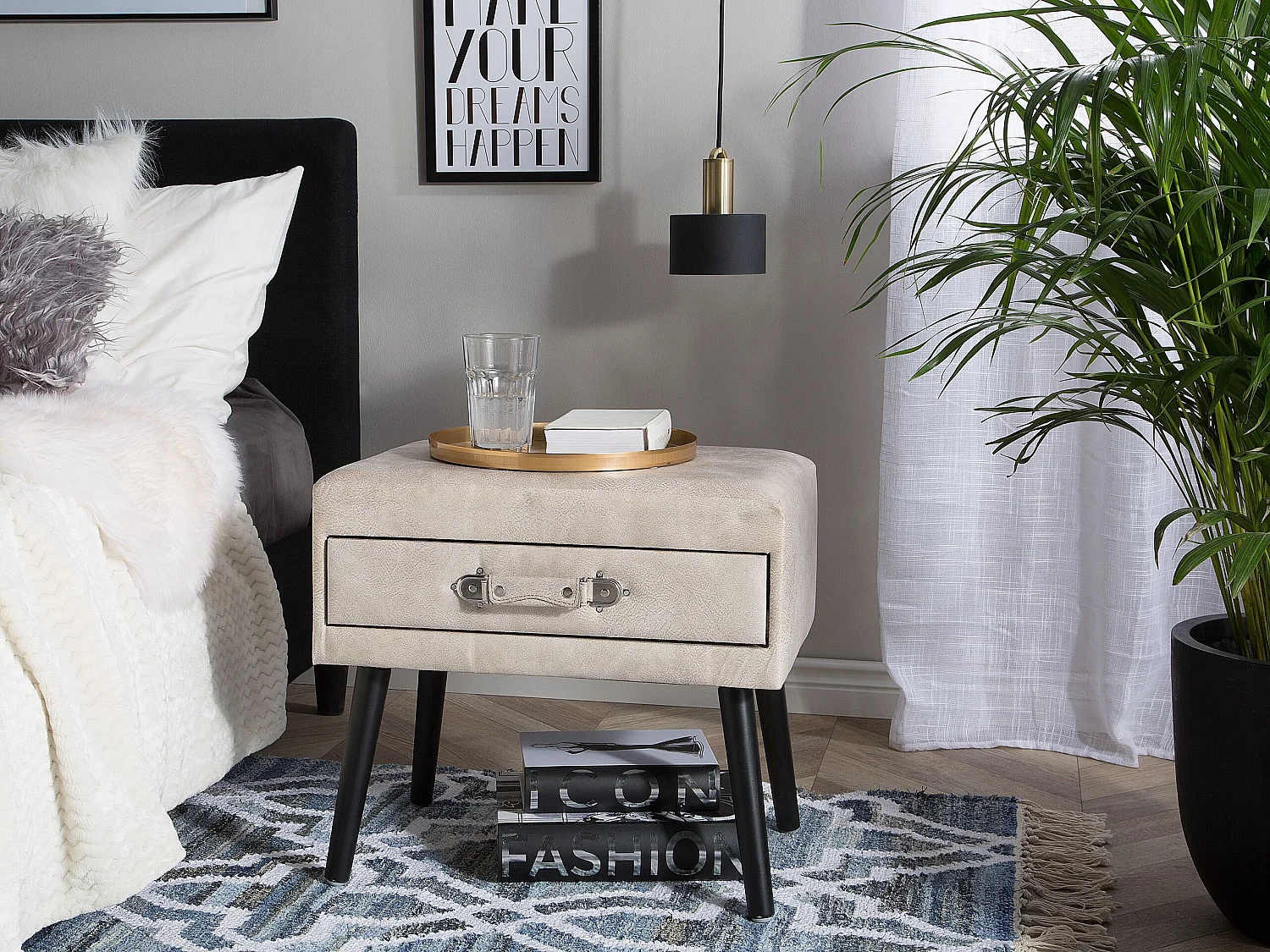Nachttisch mit 1 Schublade EUROSTAR Kunstleder Beige
