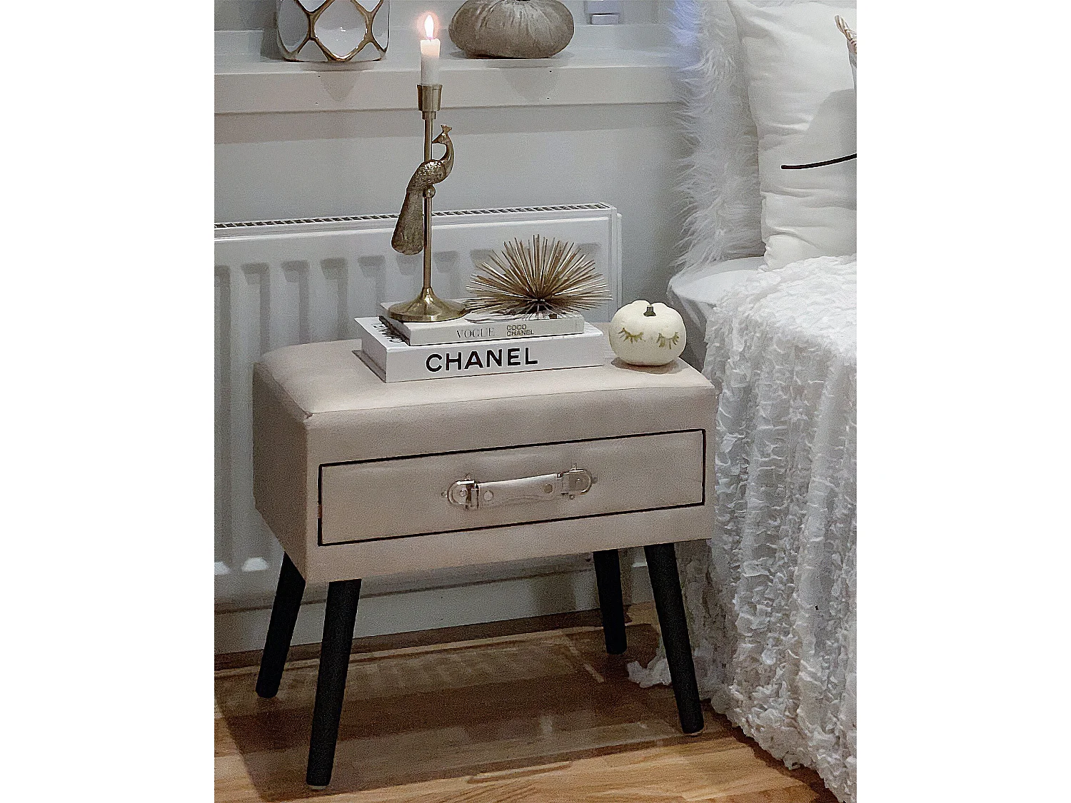 Comodino 1 cassetto EUROSTAR Pelle sintetica Beige