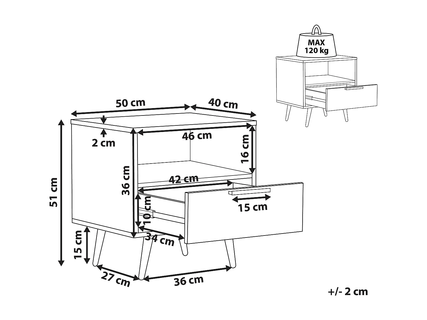 Table de nuit à 1 tiroir INDIO Noir
