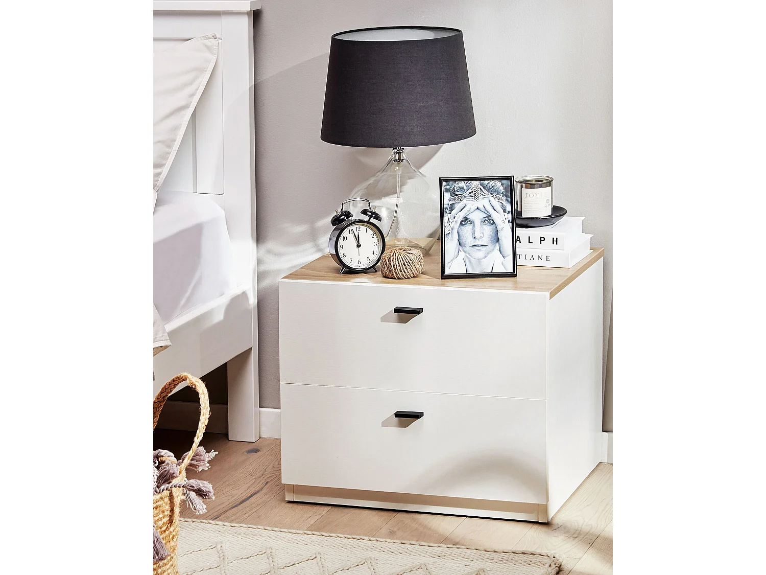 Szafka nocna 2 szuflady EDISON Biały