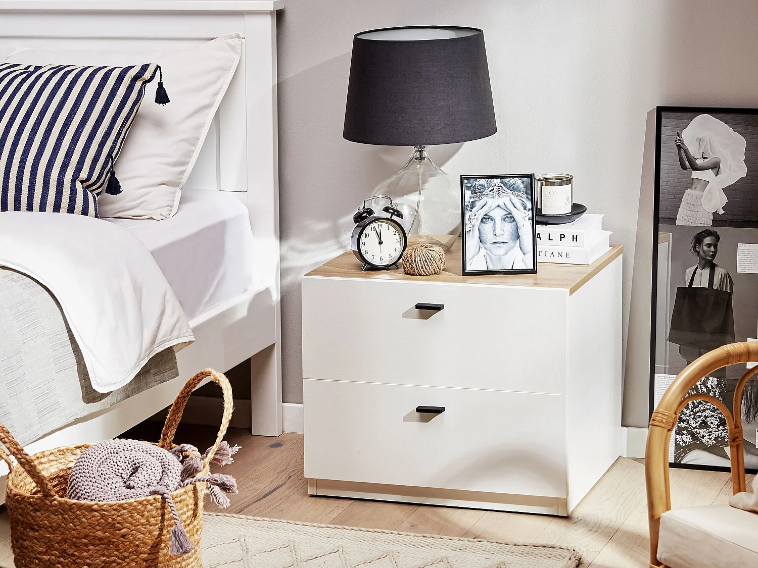 2 Drawer Bedside Table EDISON White