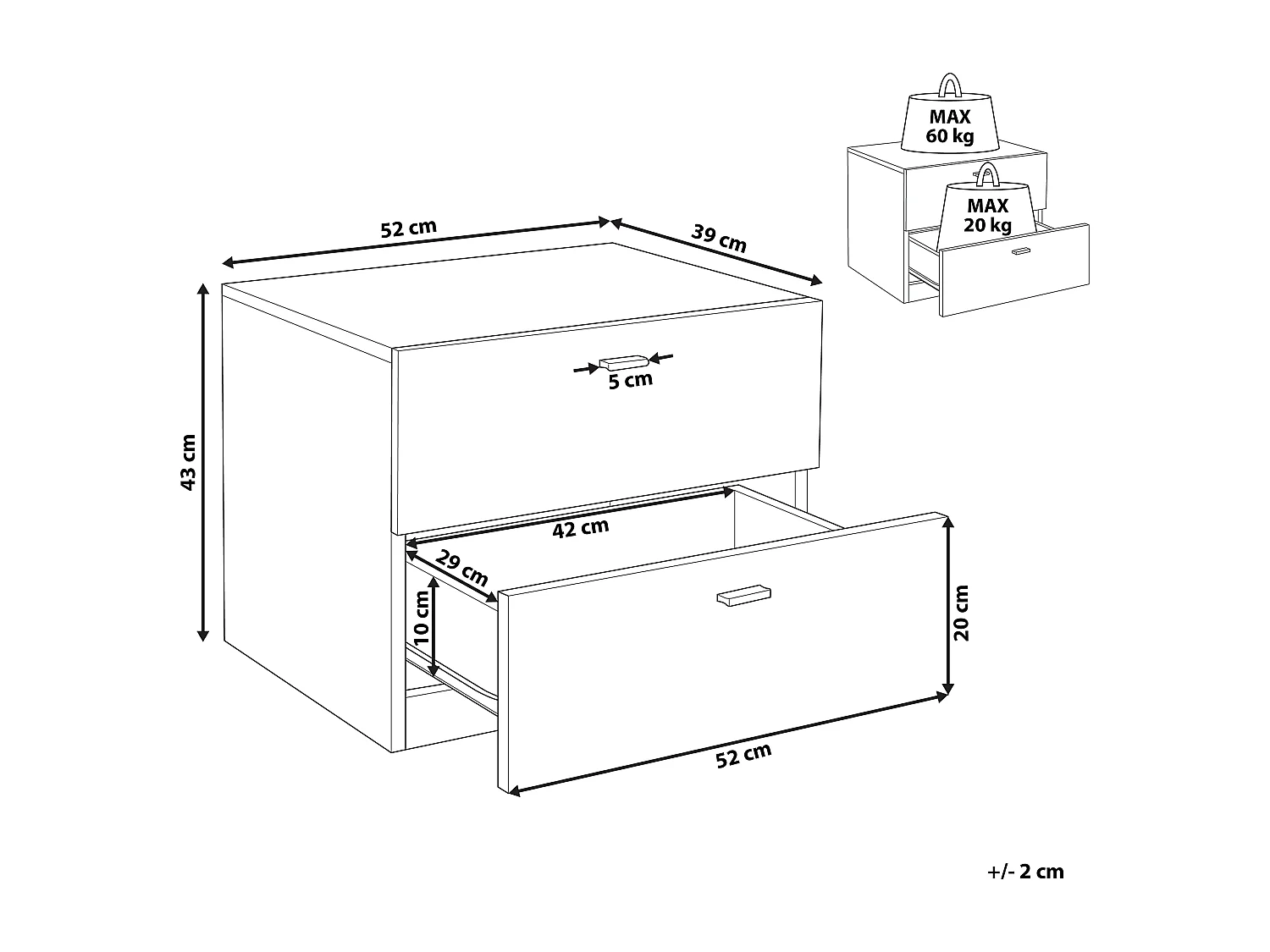 Szafka nocna 2 szuflady EDISON Biały