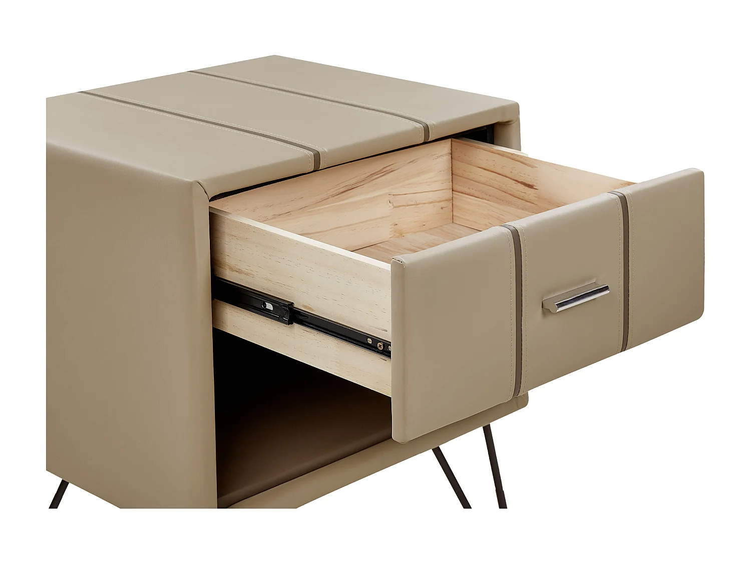 Nachttisch mit Schublade und Fach Kunstleder beige Glamour Look Betin