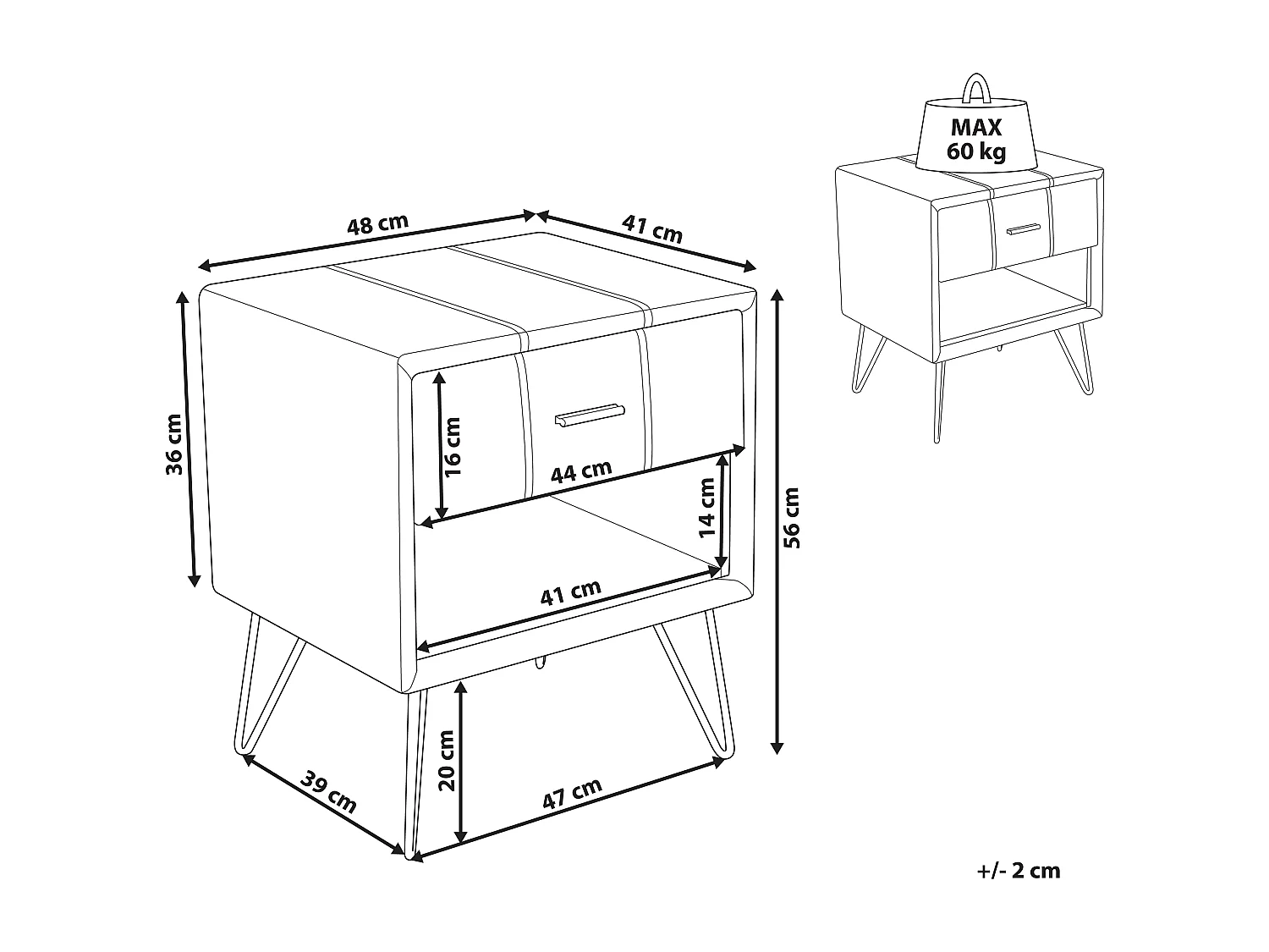 Nachttisch mit Schublade und Fach Kunstleder beige Glamour Look Betin