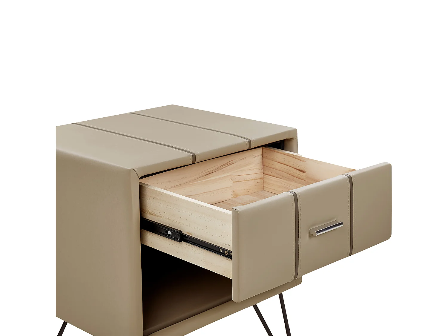 Nachttisch mit Schublade und Fach Kunstleder beige Glamour Look Betin