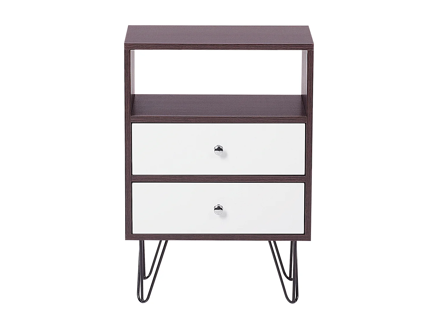 Nachttisch dunkler Holzfarbton mit 2 Schubladen in Weiß im Retro Stil Arvin