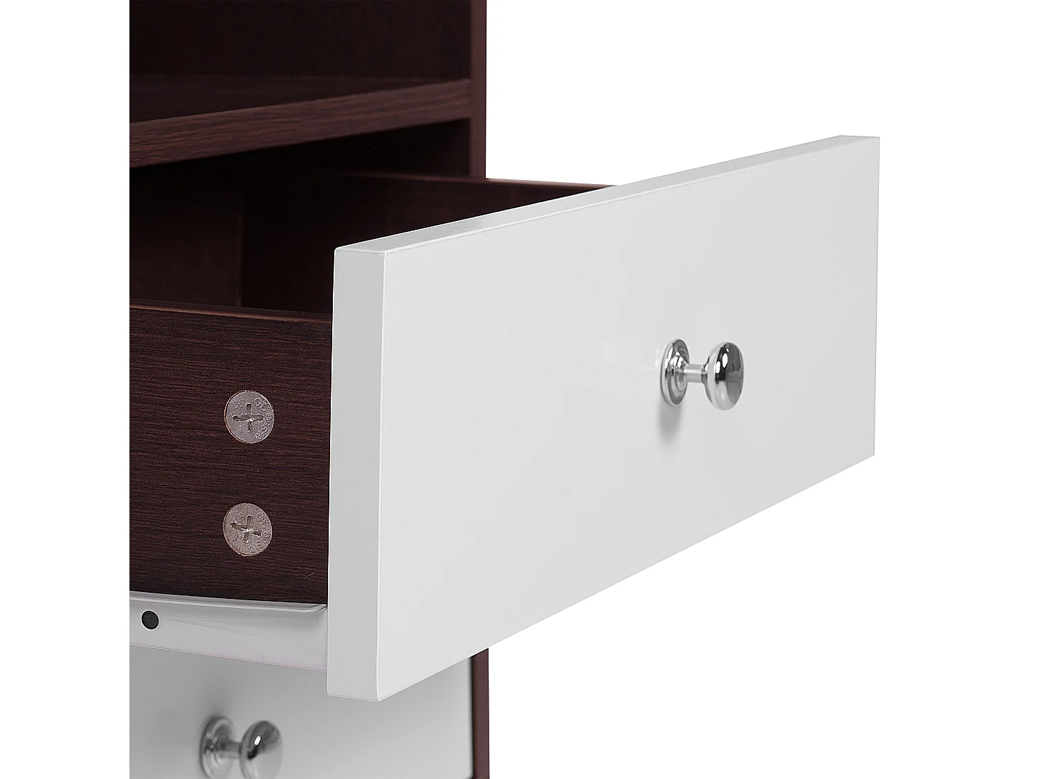 Nachttisch dunkler Holzfarbton mit 2 Schubladen in Weiß im Retro Stil Arvin