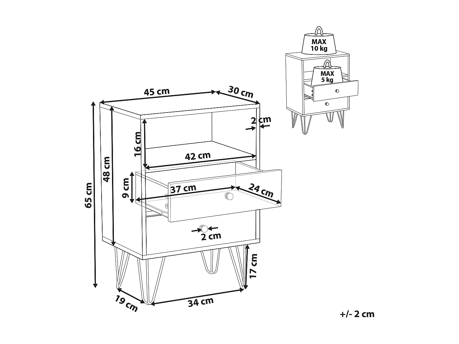 Table de nuit à 2 tiroirs ARVIN Marron/blanc