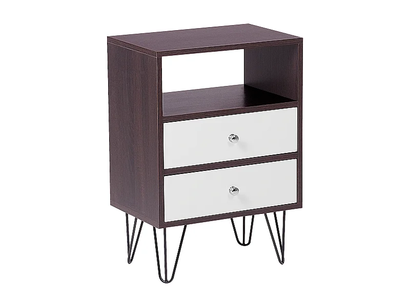 Comodino 2 cassetti ARVIN Marrone/ Bianco