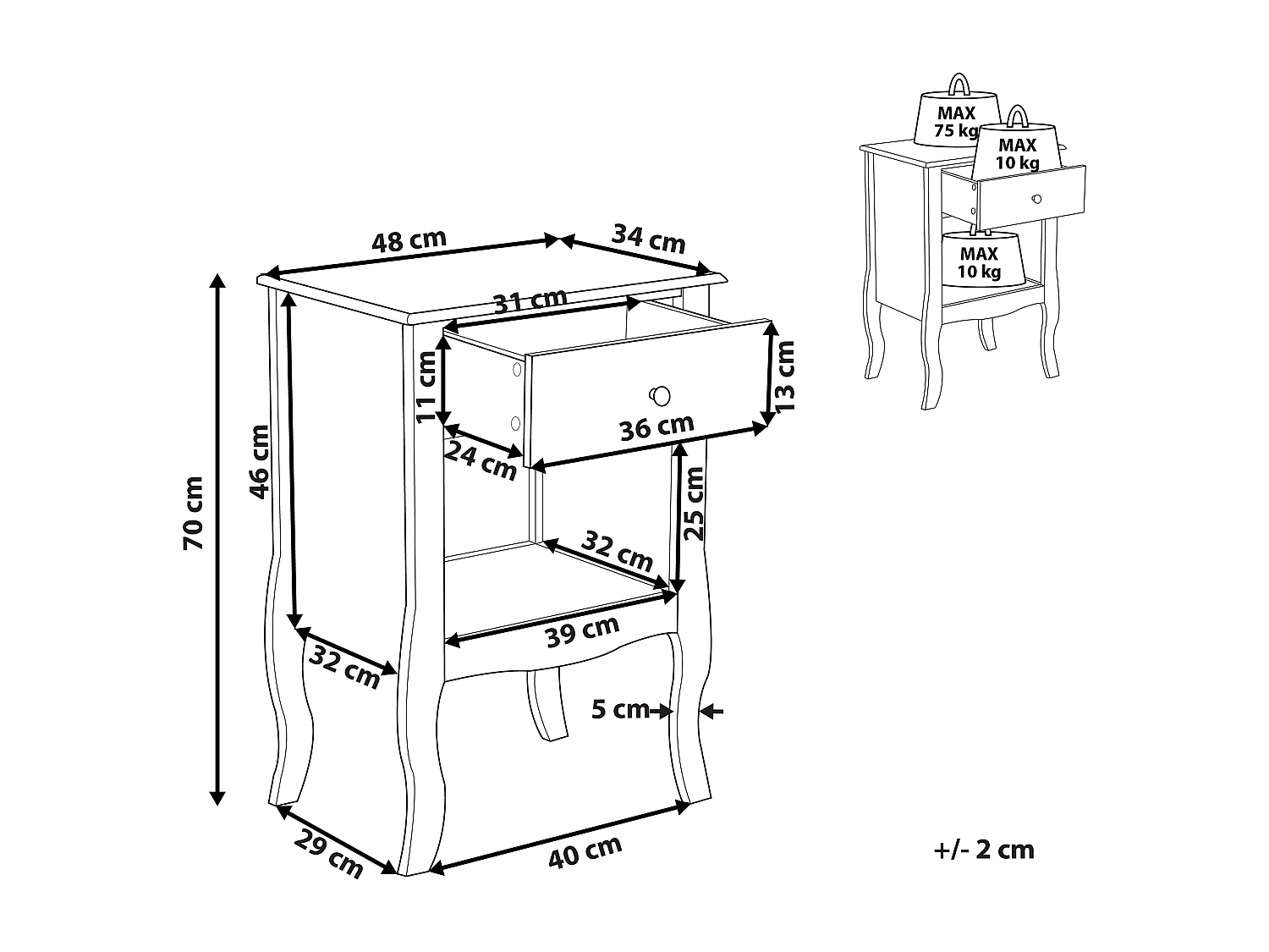 Nachtkastje met 1 lade LANE Wit