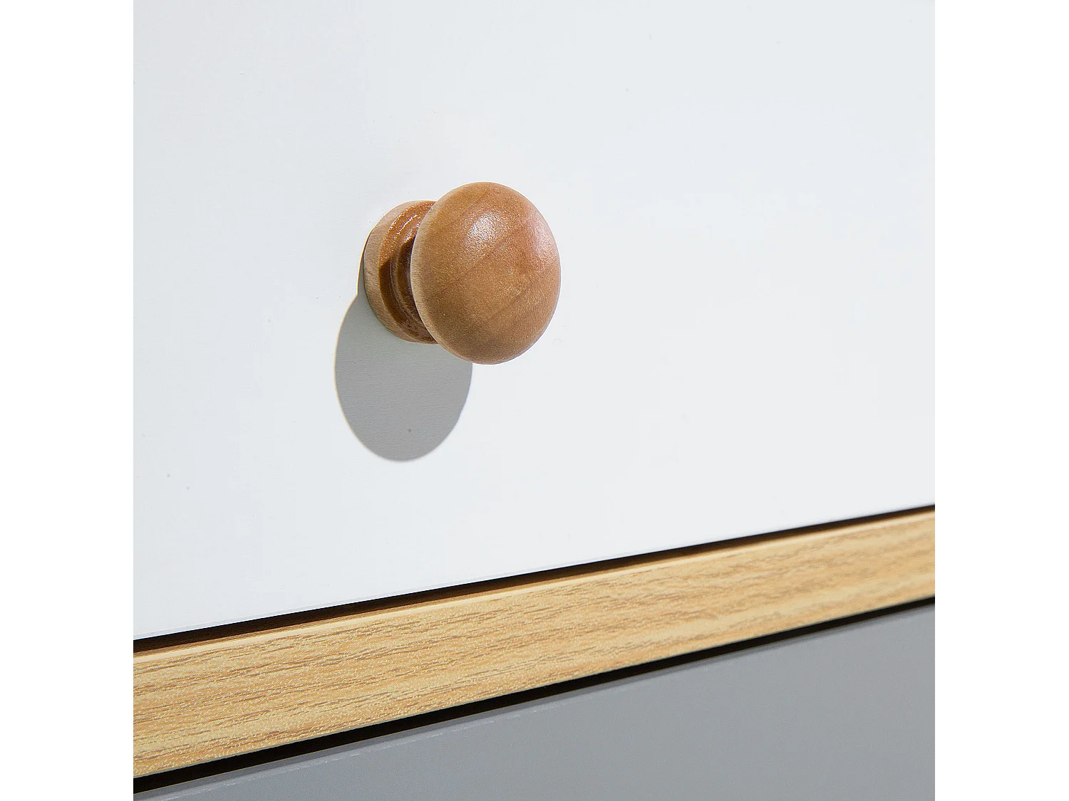 Moderner Nachttisch 2 Schubladen 1 Fach Holzfüße hellbraun/weiß/grau Fargo