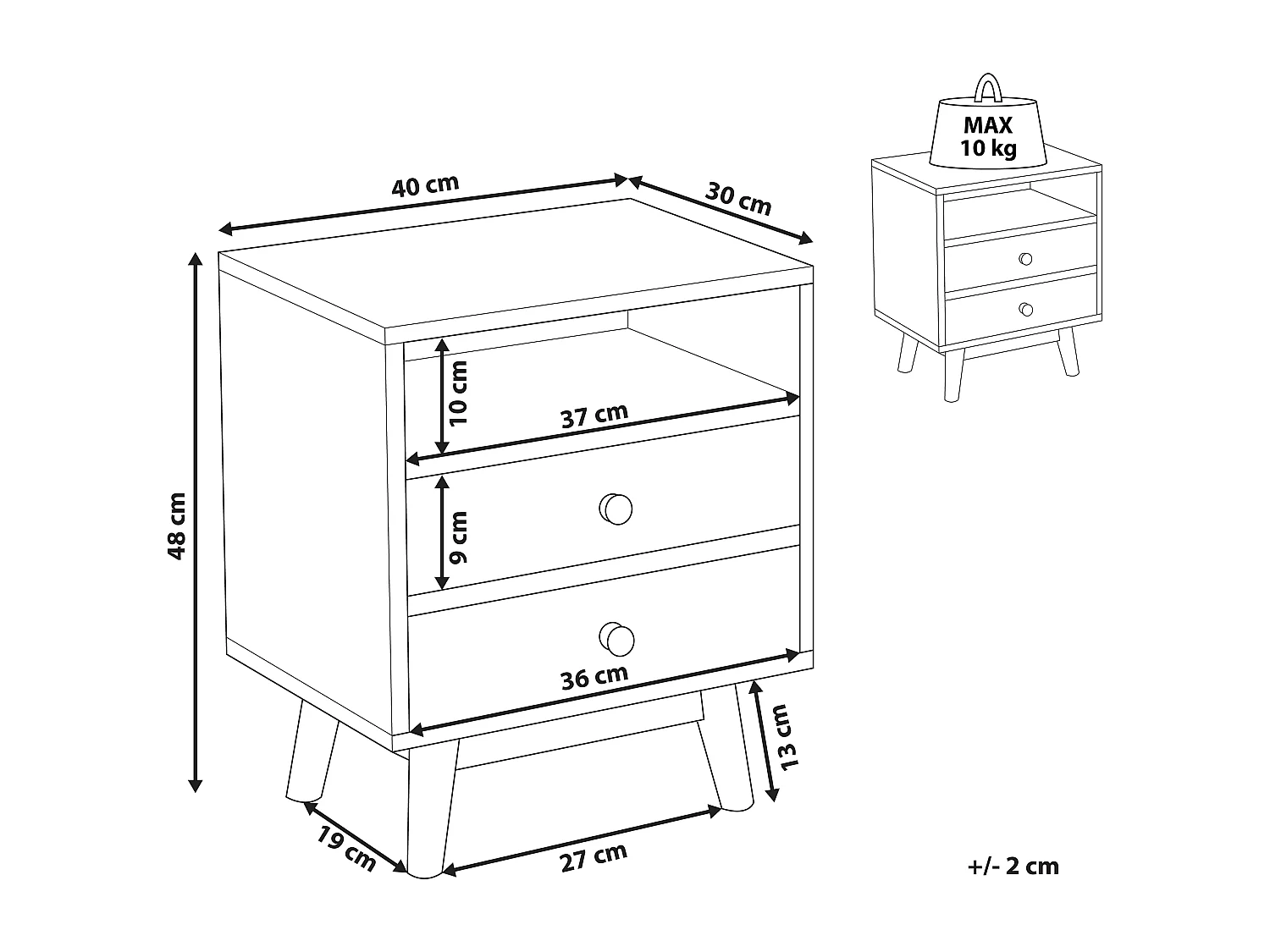 Mesa de cabeceira com 2 gavetas FARGO Castanho claro
