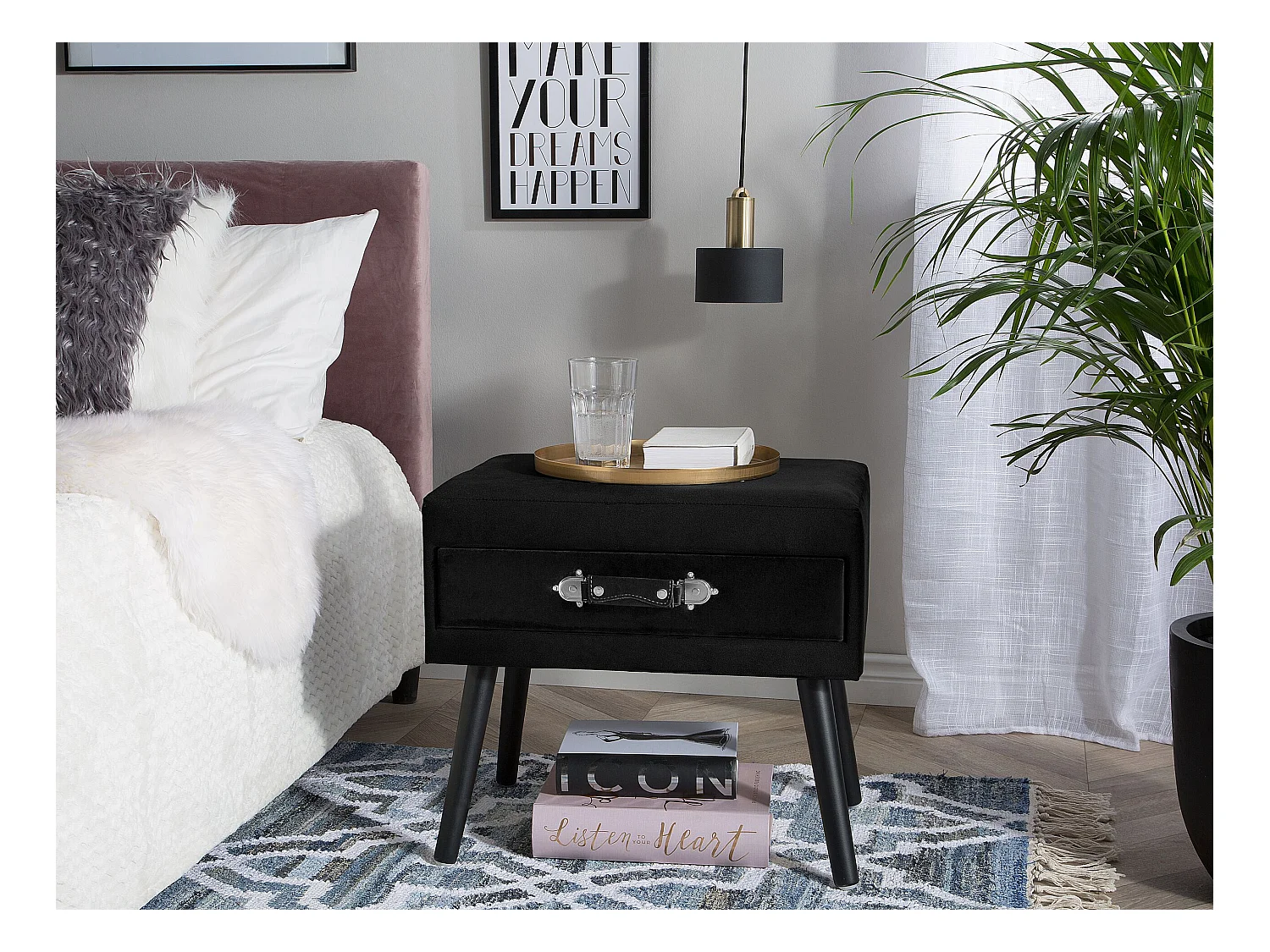 Nachtkastje Fluweel Zwart EUROSTAR