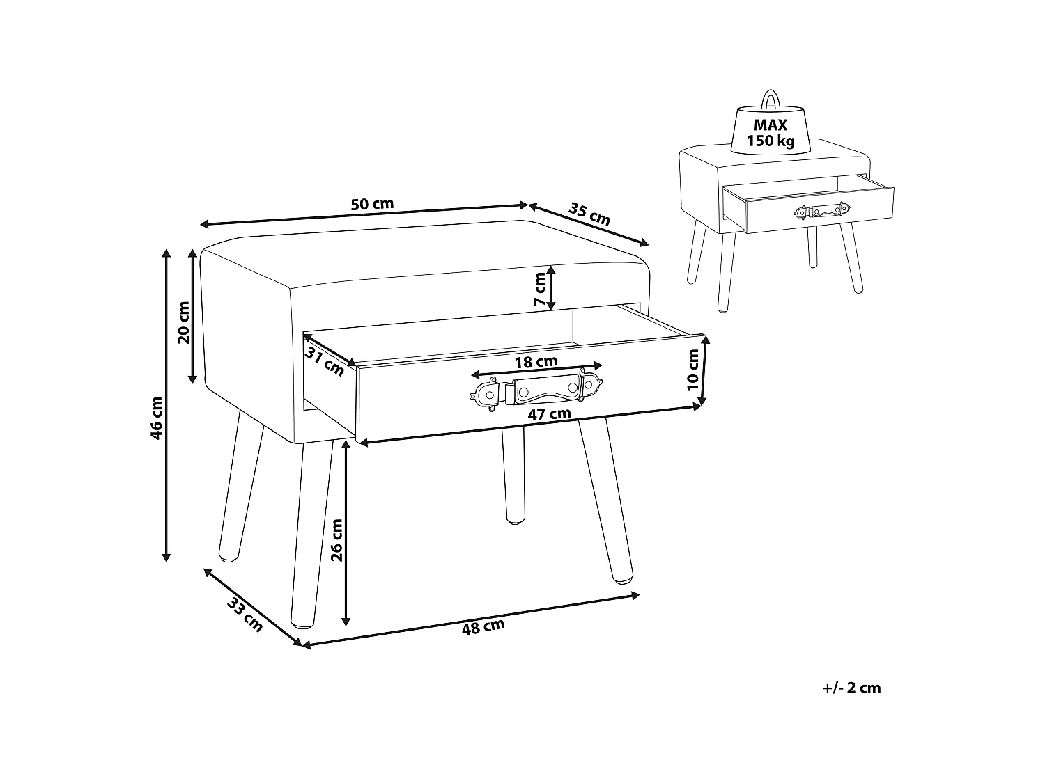 Nachtkastje Fluweel Zwart EUROSTAR