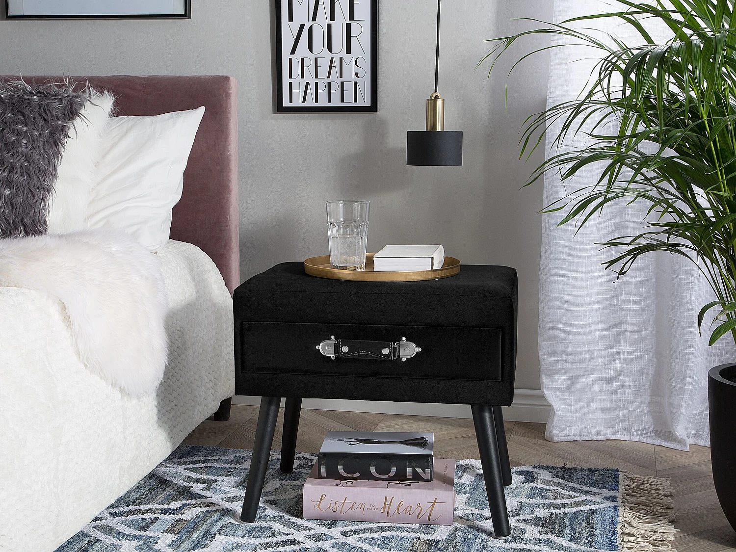 Mesa de cabeceira Veludo Preto EUROSTAR