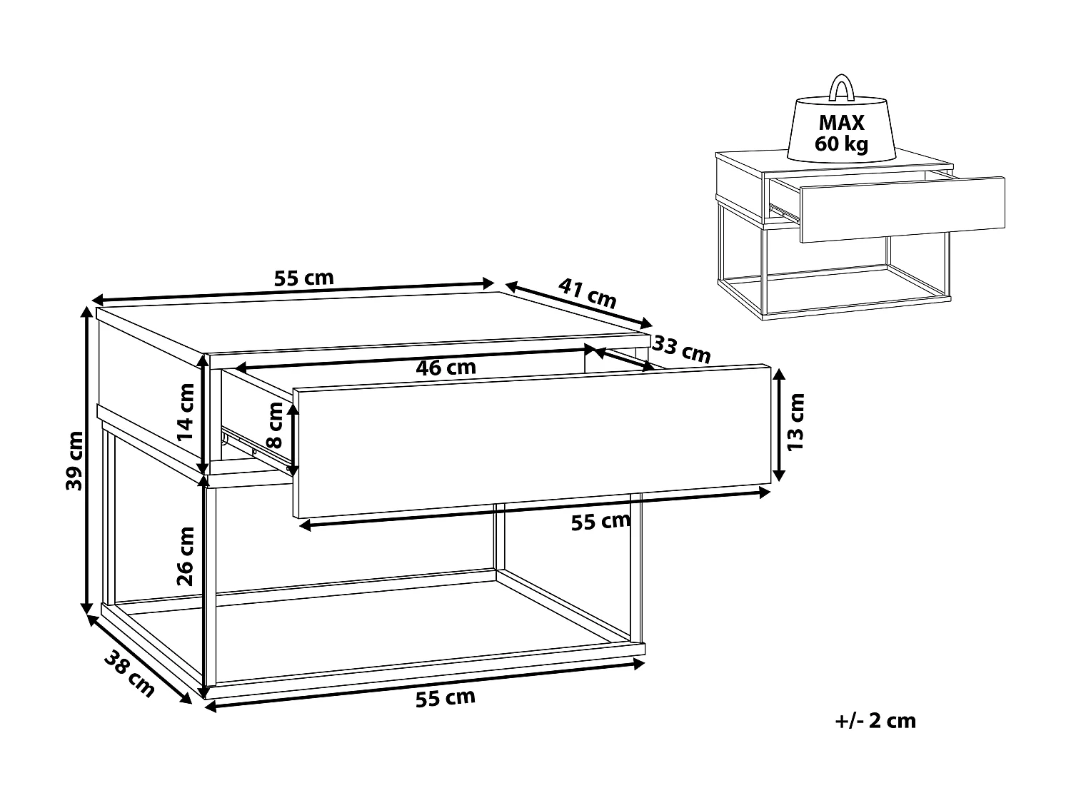 Table de nuit à 1 tiroir CAIRO Gris clair