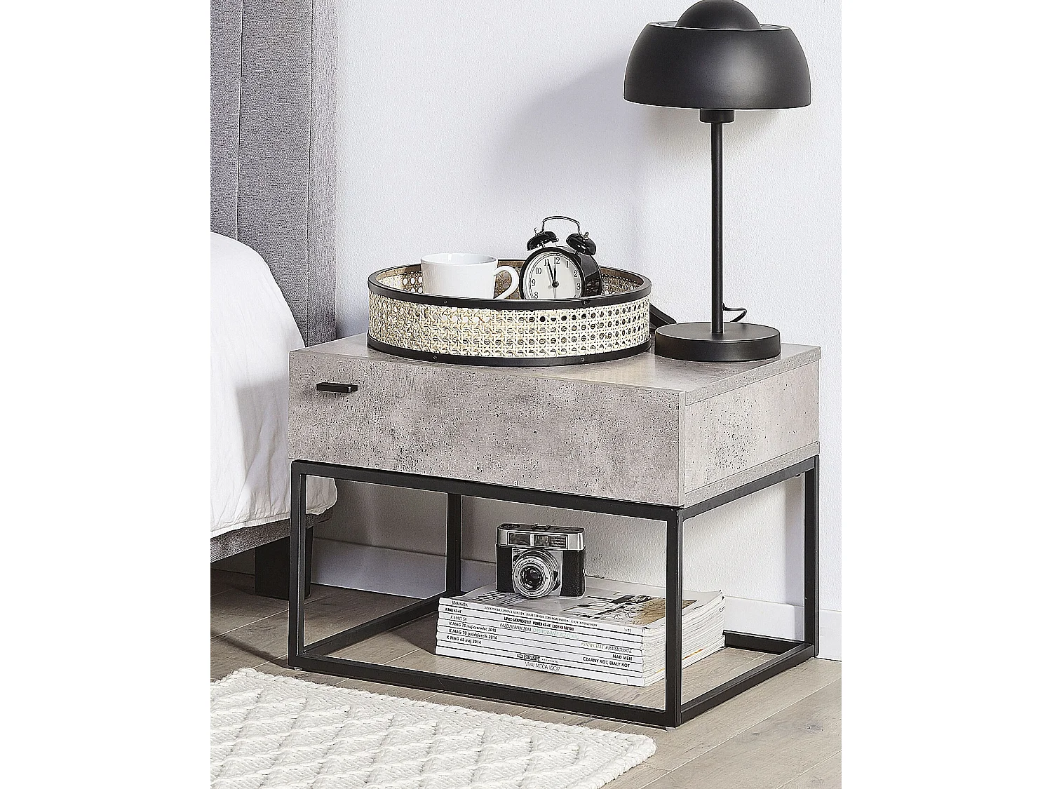 1 Drawer Bedside Table CAIRO Light Grey