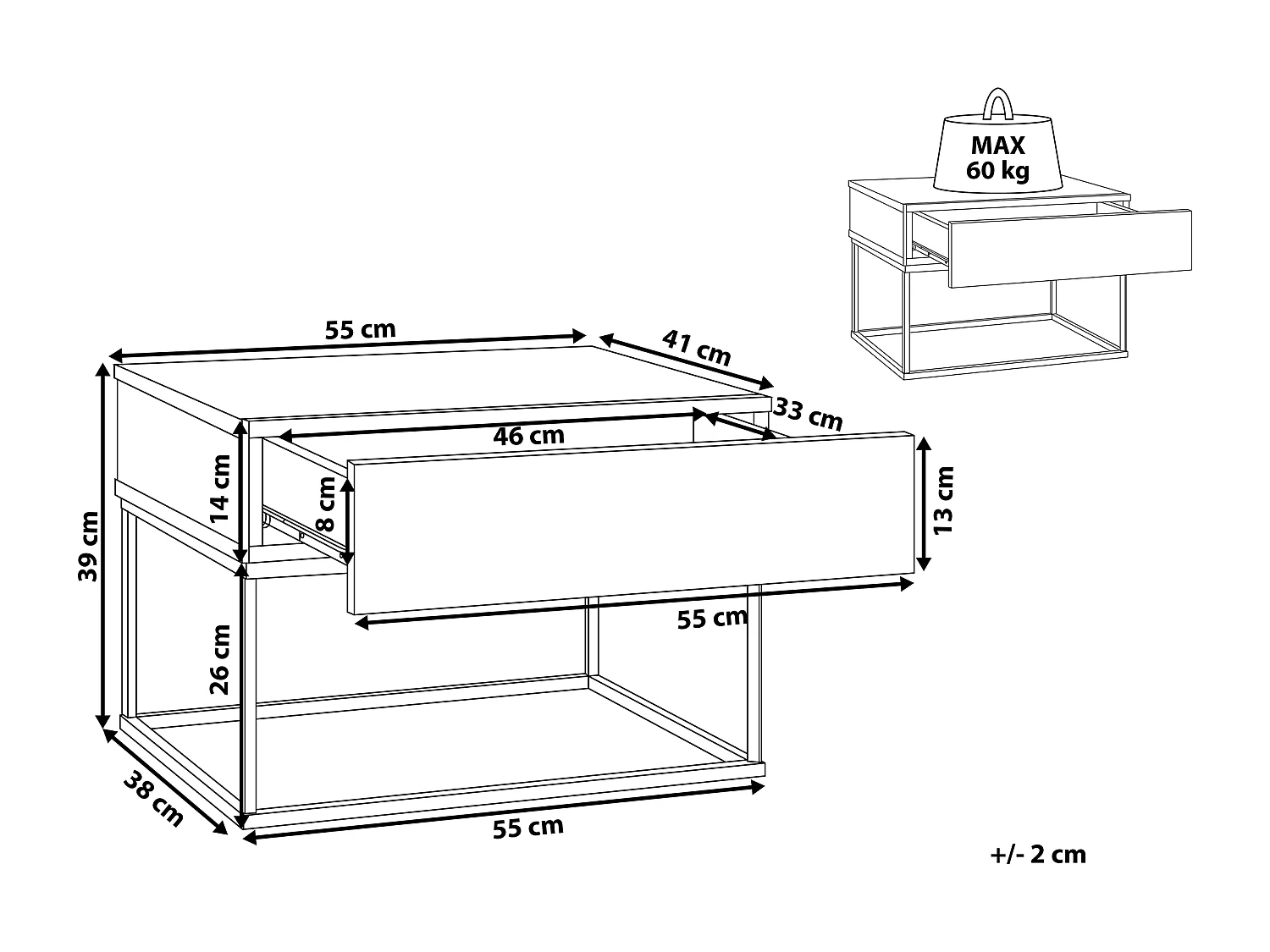 Table de nuit à 1 tiroir CAIRO Gris clair