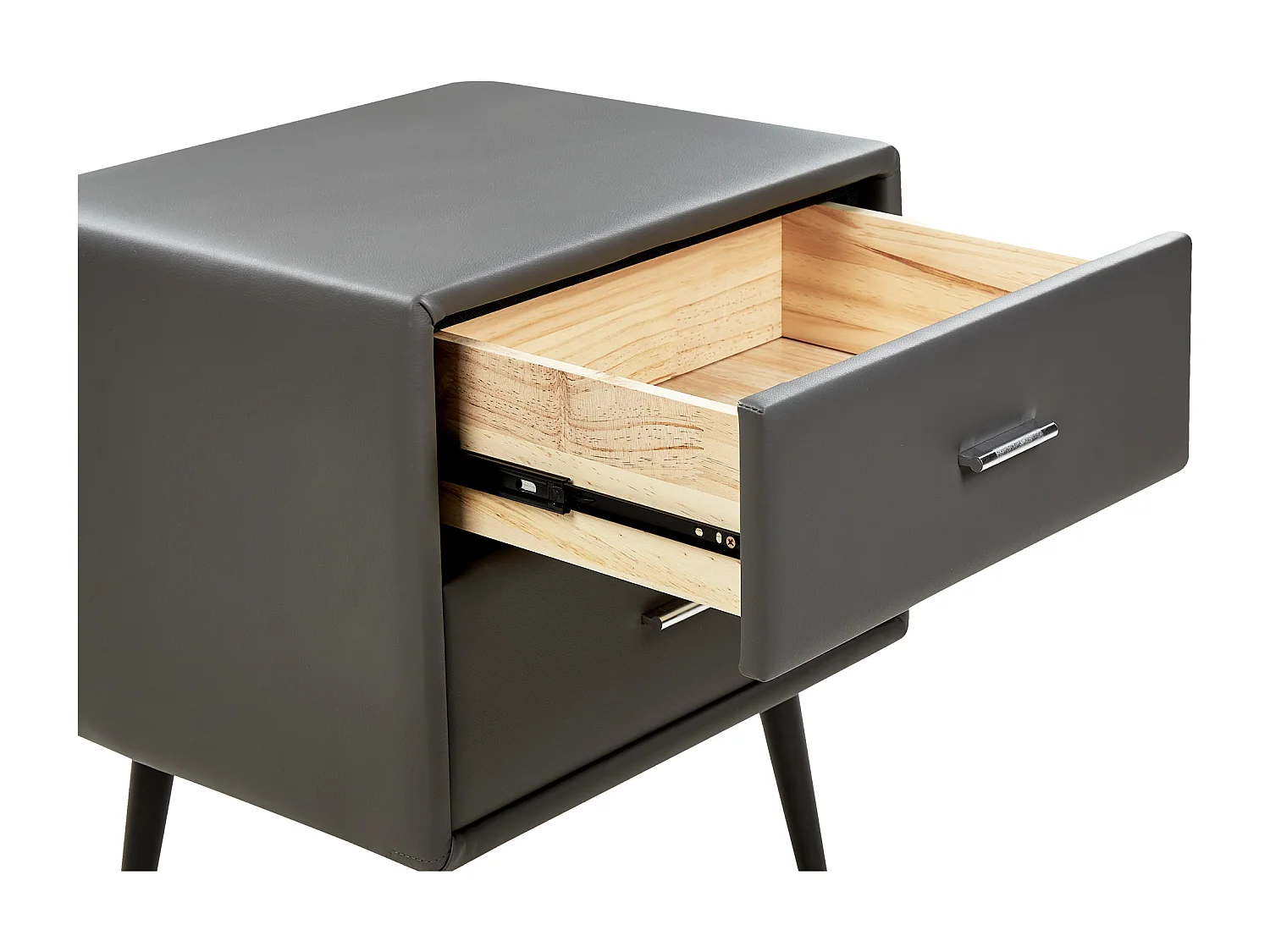Table de nuit à 2 tiroirs ESSONNE Cuir PU Gris