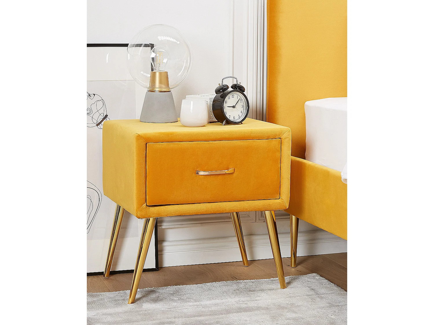 Nachtkastje met 1 lade FLAYAT Fluweel Mosterdgeel
