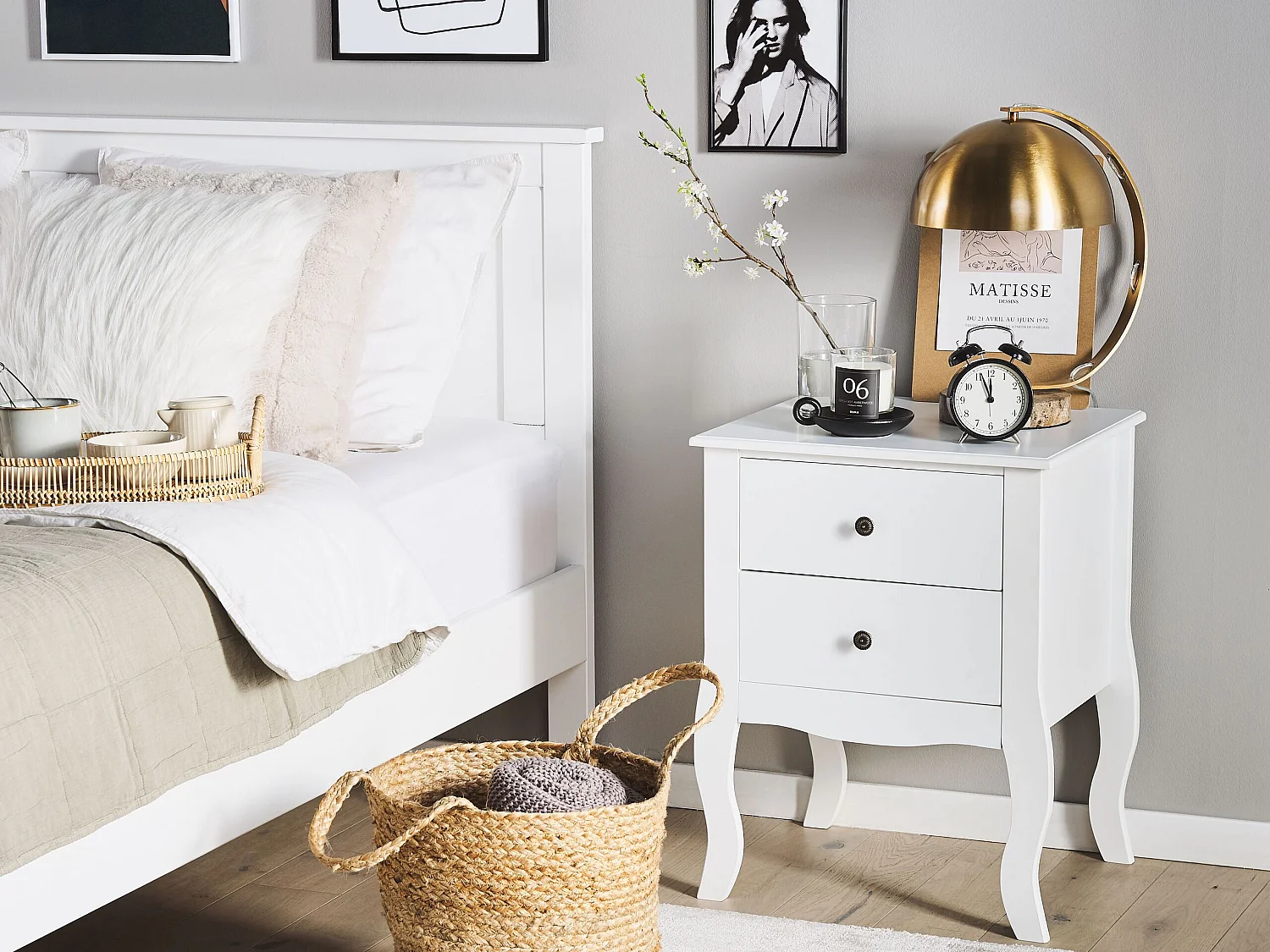 Mesa de cabeceira com 2 gavetas LANE Branco