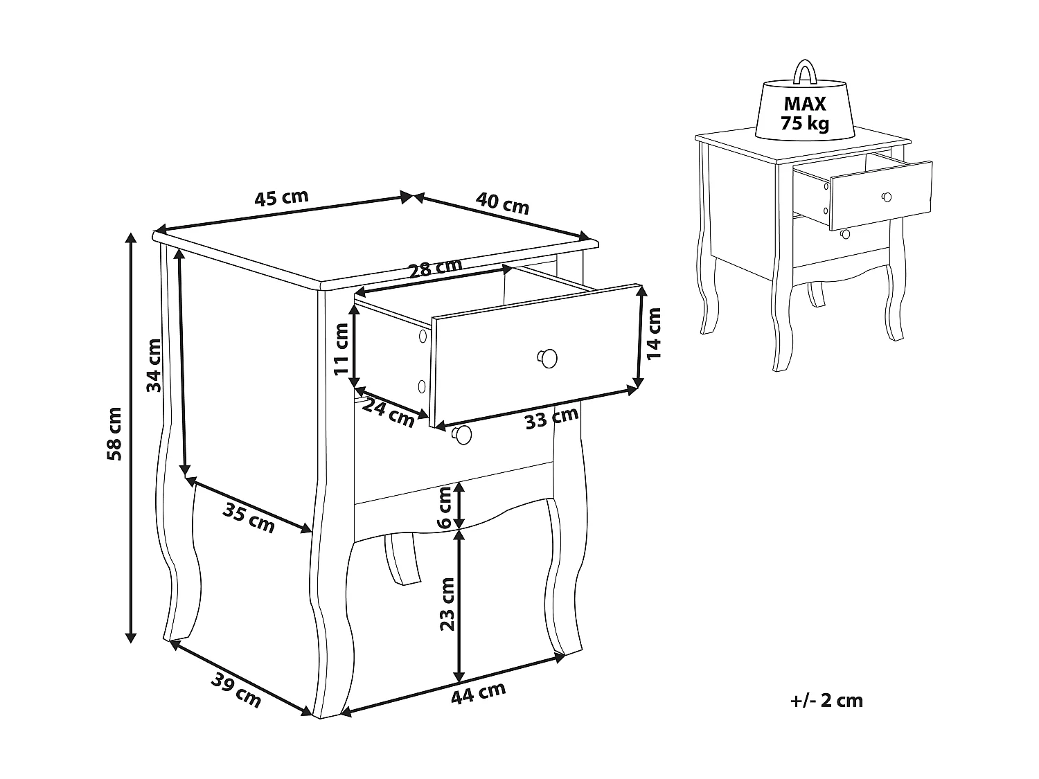 Nachttisch mit 2 Schubladen LANE Weiss