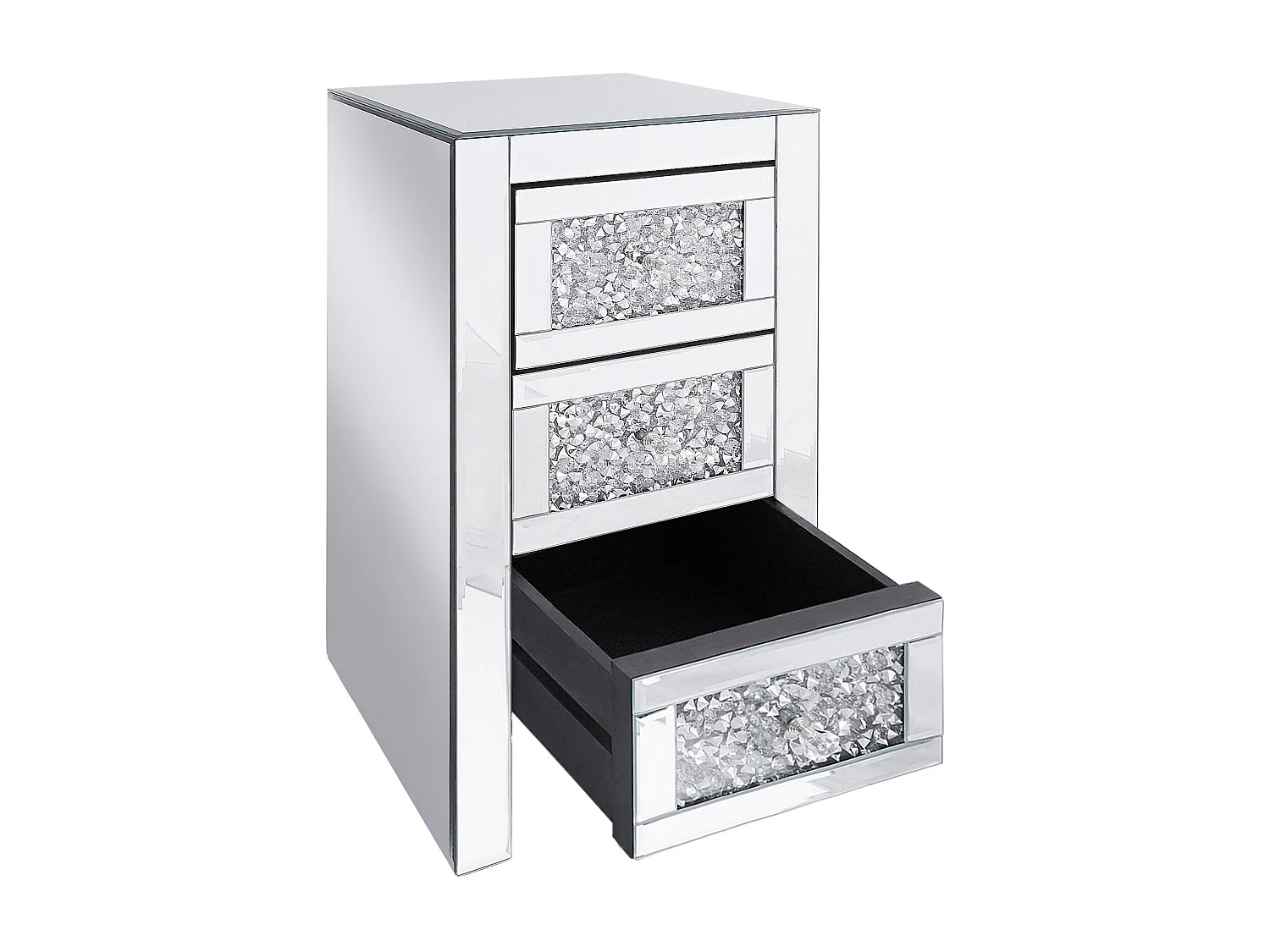 Comodino 3 cassetto LORAY Vetro Argento