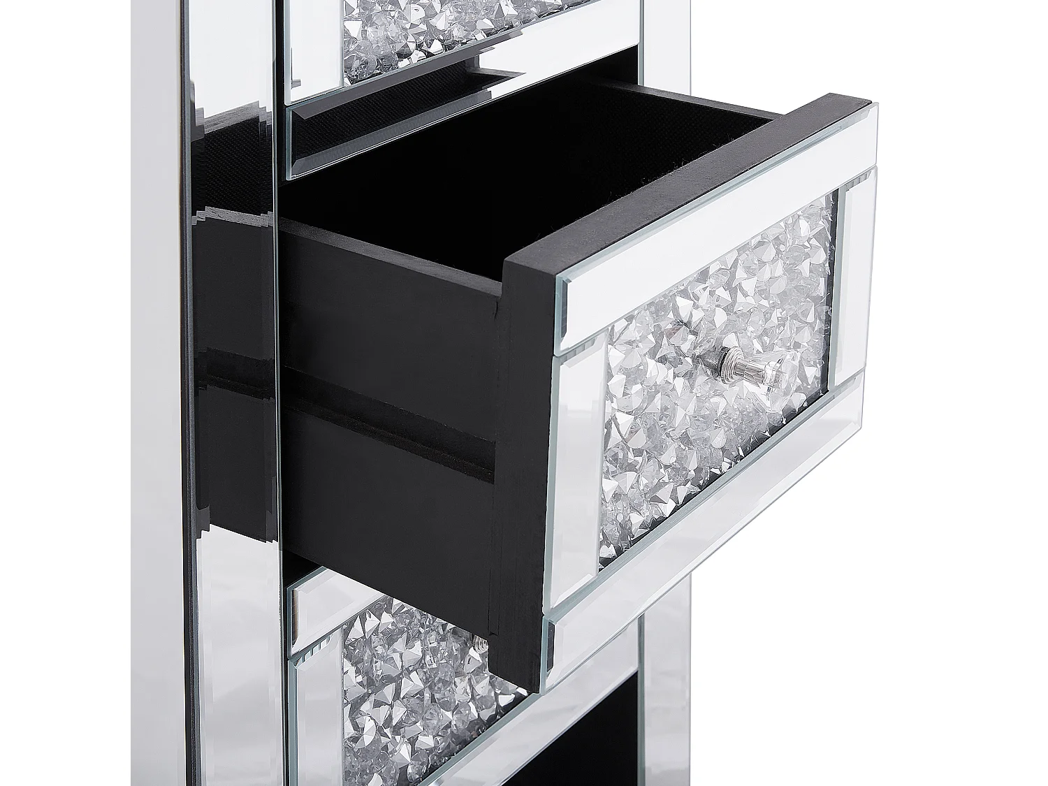 Table de nuit à 3 tiroir LORAY Verre Miroir argenté