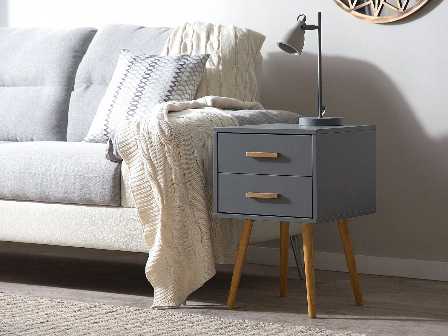 Nachtkastje met 2 lades ALABAMA Grijs