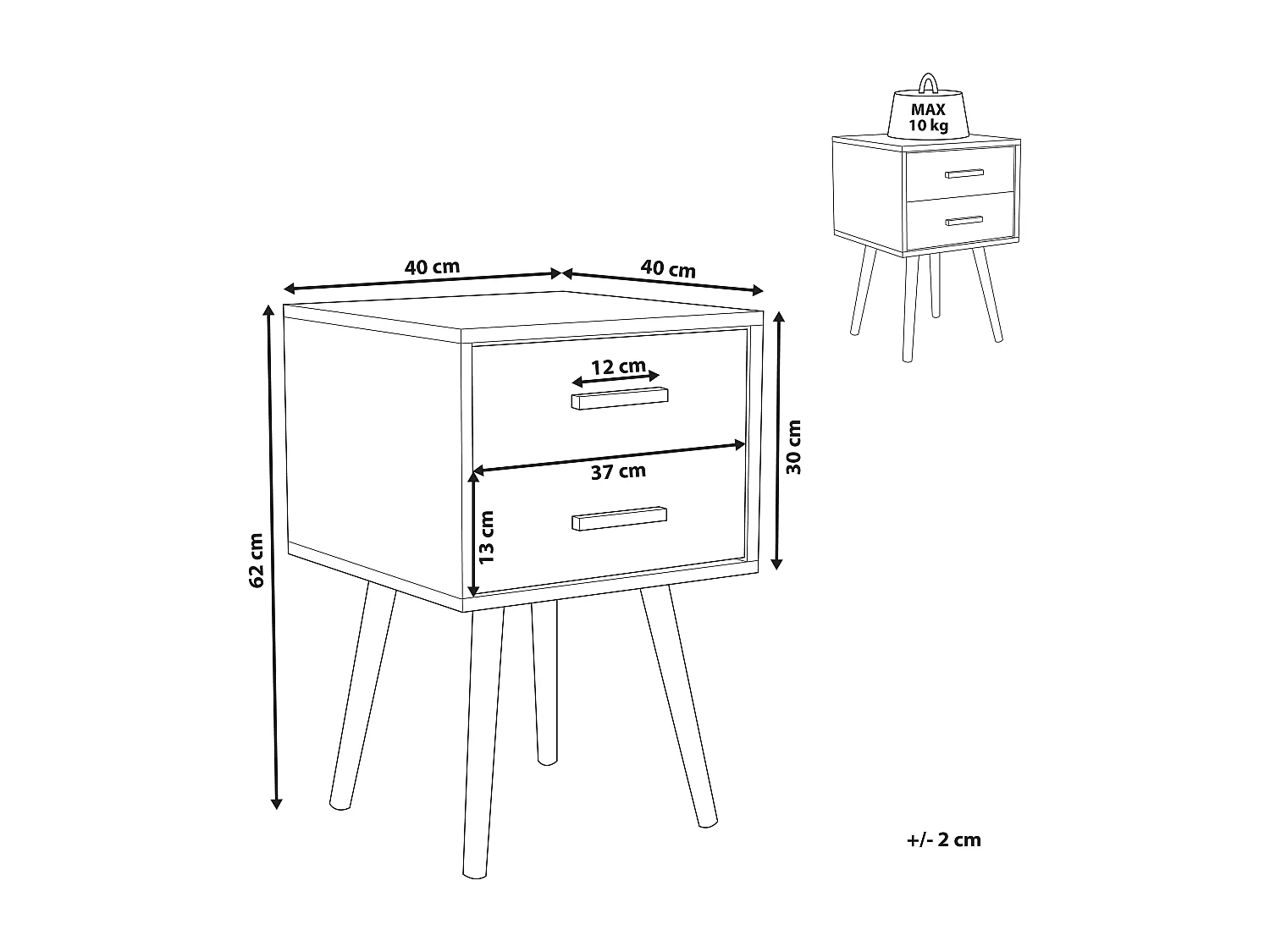 Comodino 2 cassetti ALABAMA Grigio