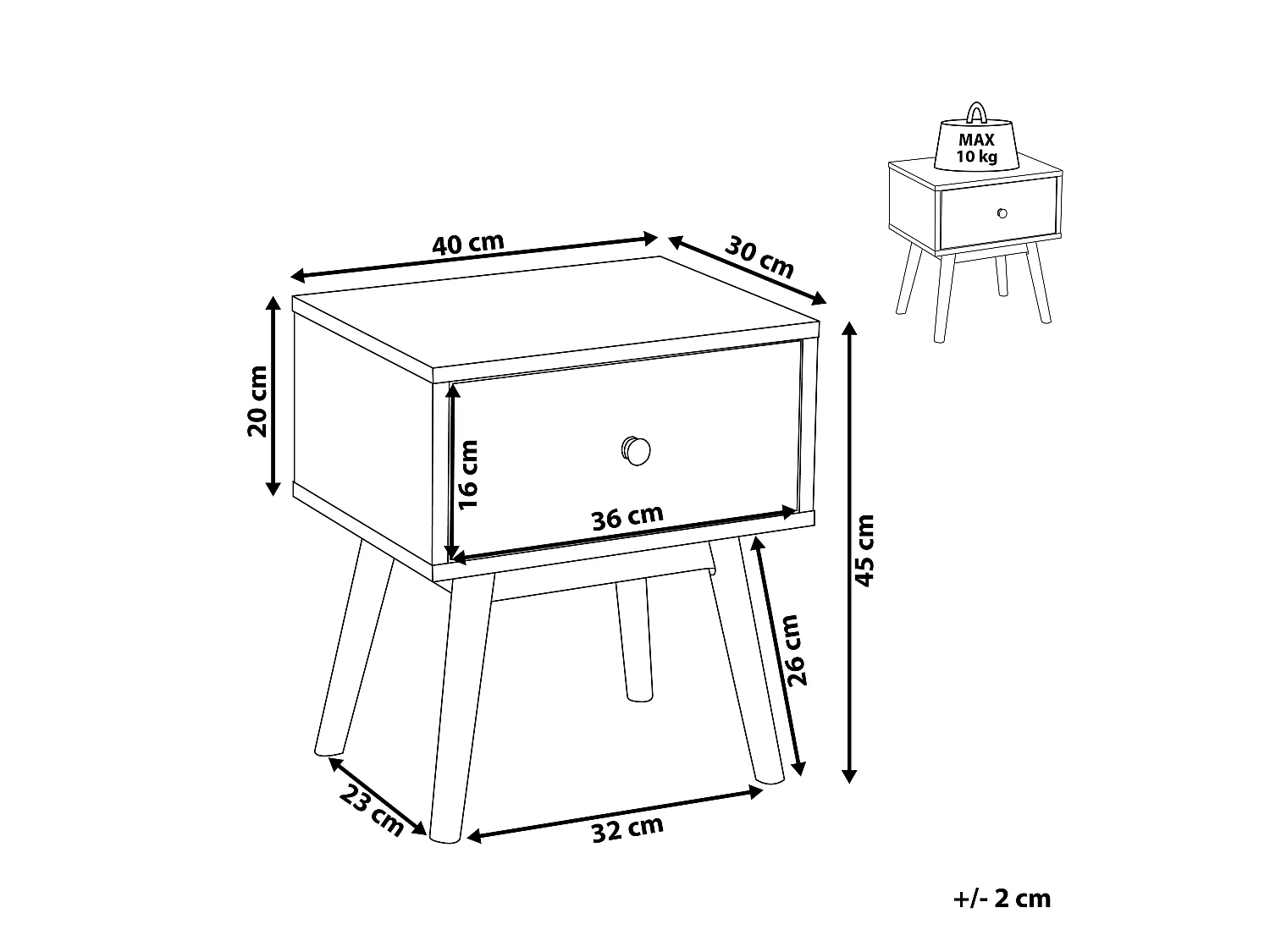 1 Drawer Bedside Table ARVADA Light Brown