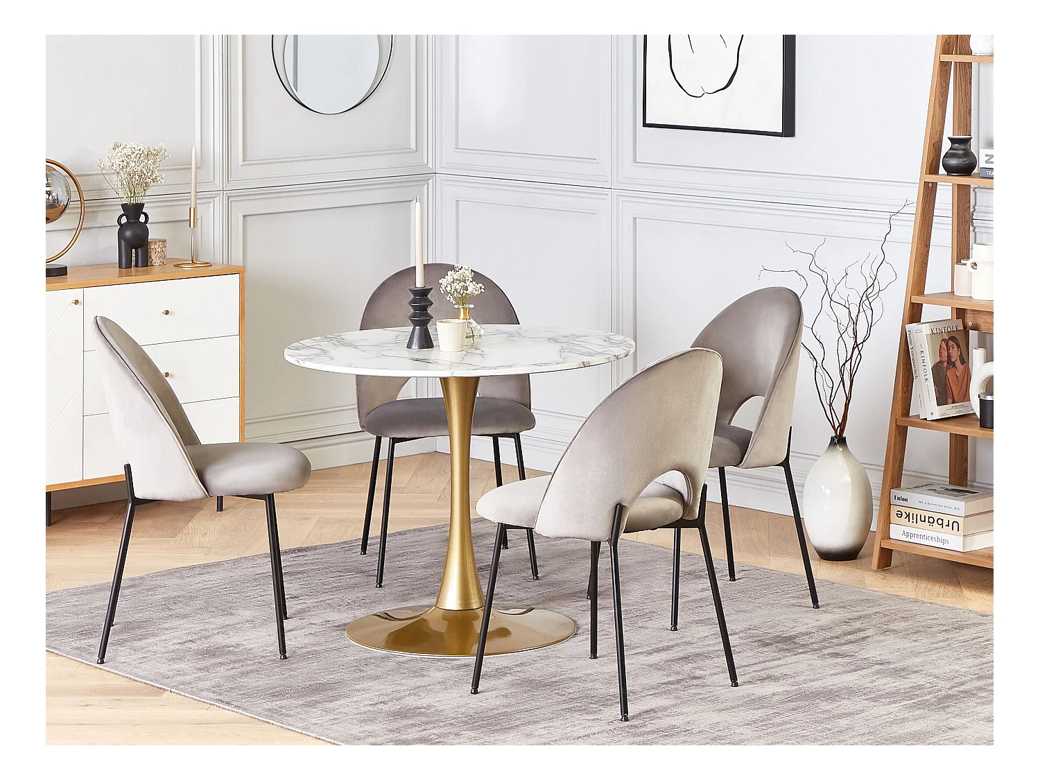 Esstisch weiß / gold Marmor Optik 90 cm rund MDF-Platte Metall Boca