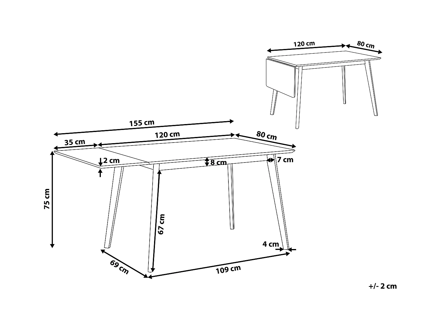 Eettafel uitschuifbaar MEDIO Wit 120/155 cm 80 cm