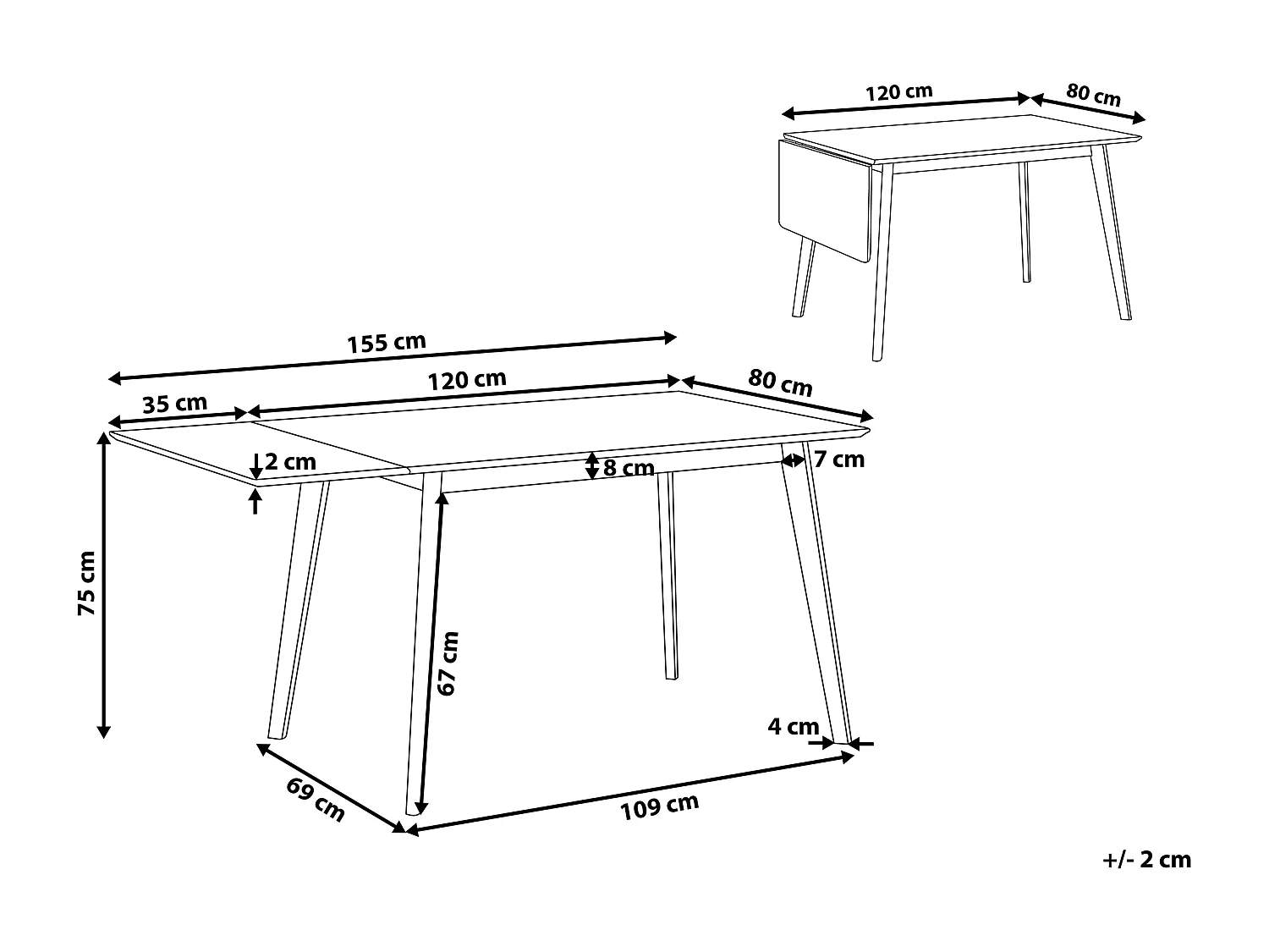 Mesa de jantar extensível MEDIO Branco 120/155 cm 80 cm