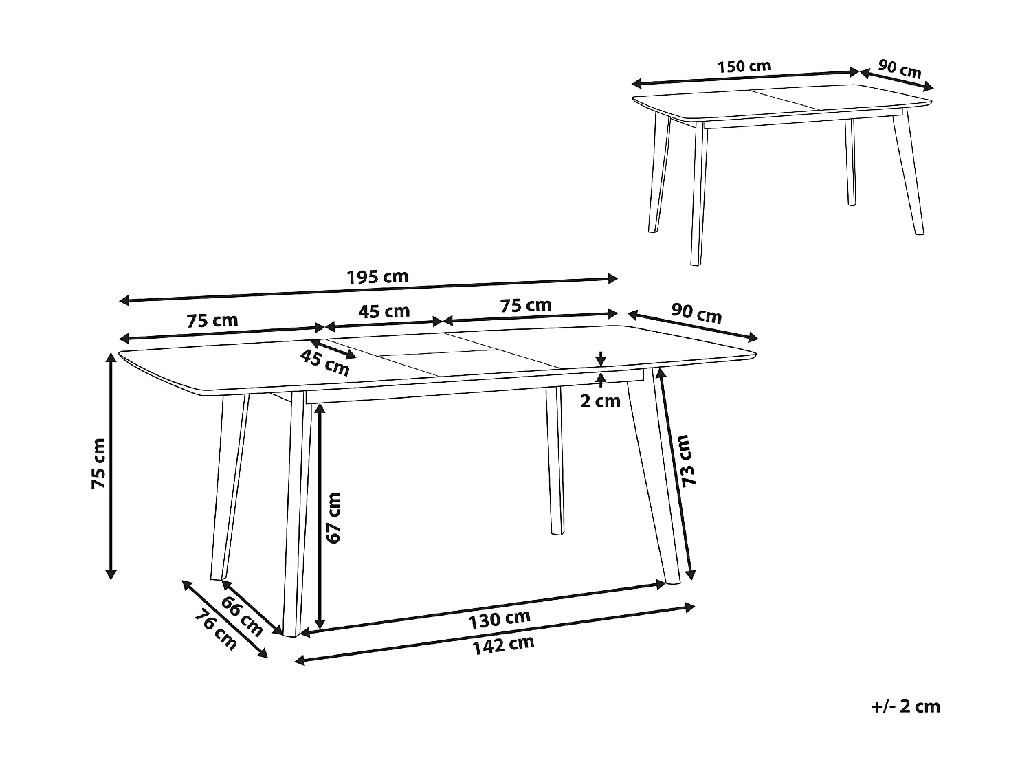 Table de salle à manger extensible SANFORD Blanc 150/195 cm 90 cm