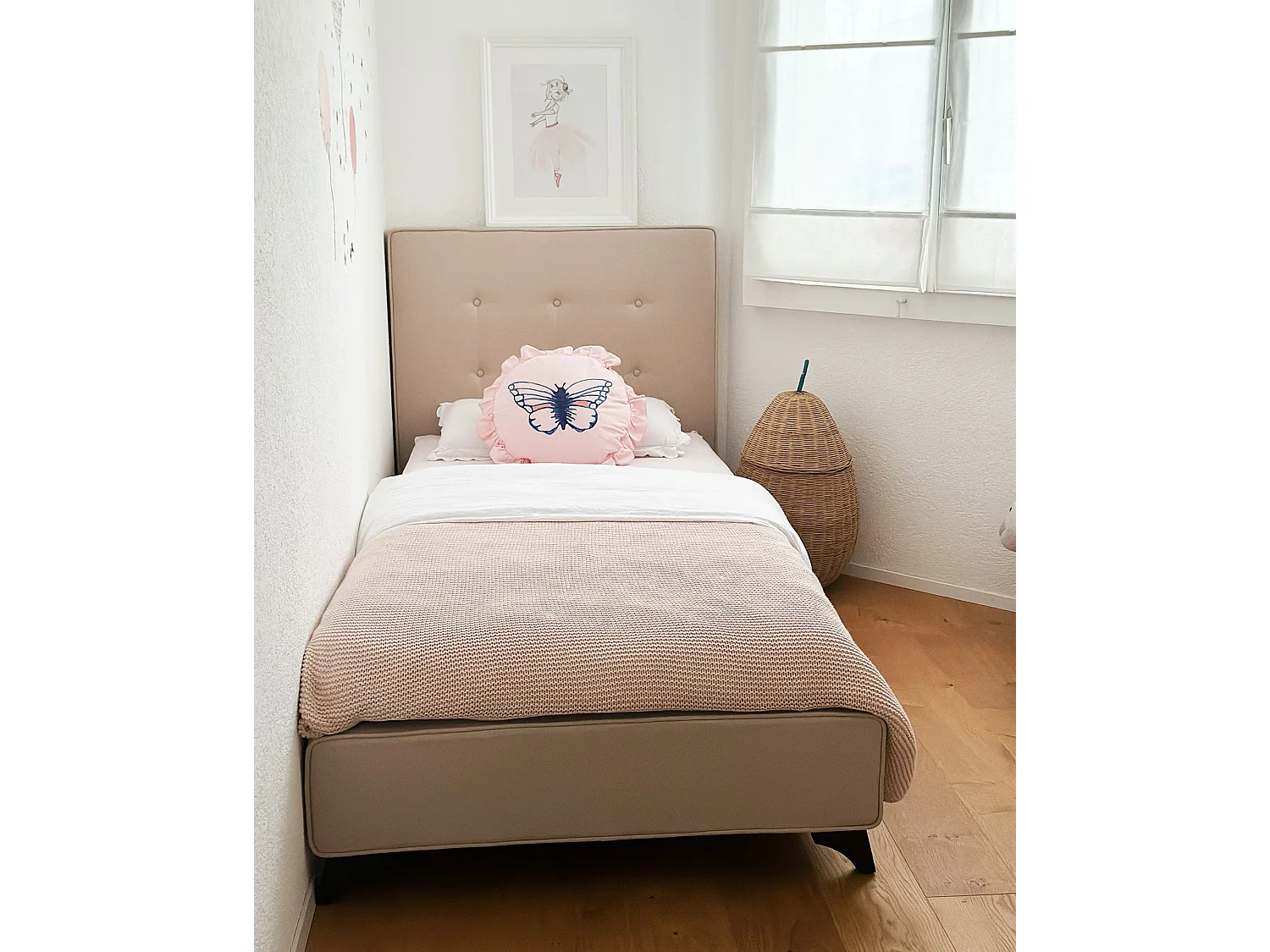 Lit en tissu beige avec cadre 90 x 200 cm AMBASSADOR