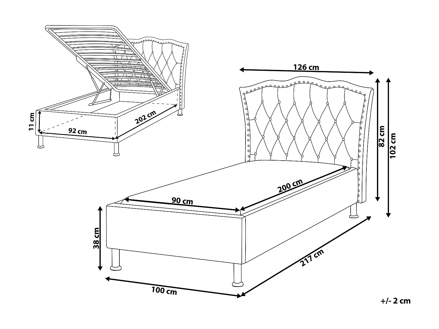 Bed met opbergruimte kunstleer wit 90 x 200 cm METZ