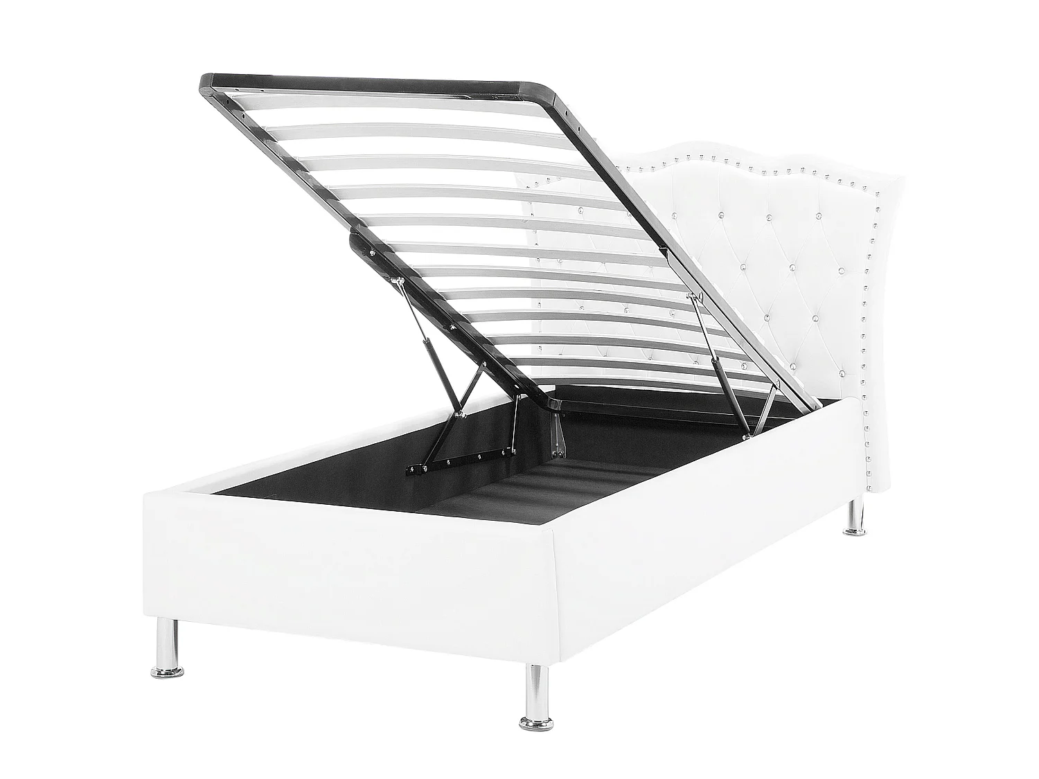 Bett Kunstleder weiss mit Bettkasten hochklappbar 90 x 200 cm METZ