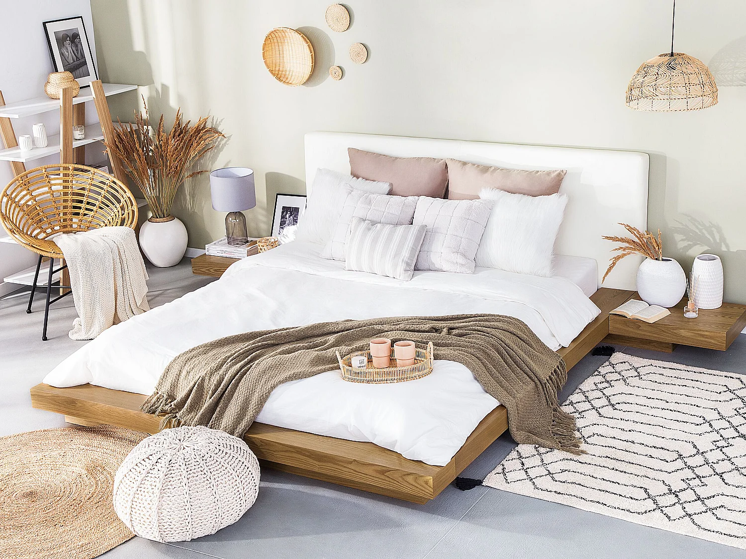 Wasserbett Kunstleder ZEN 180 x 200 cm Naturfarbene Esche