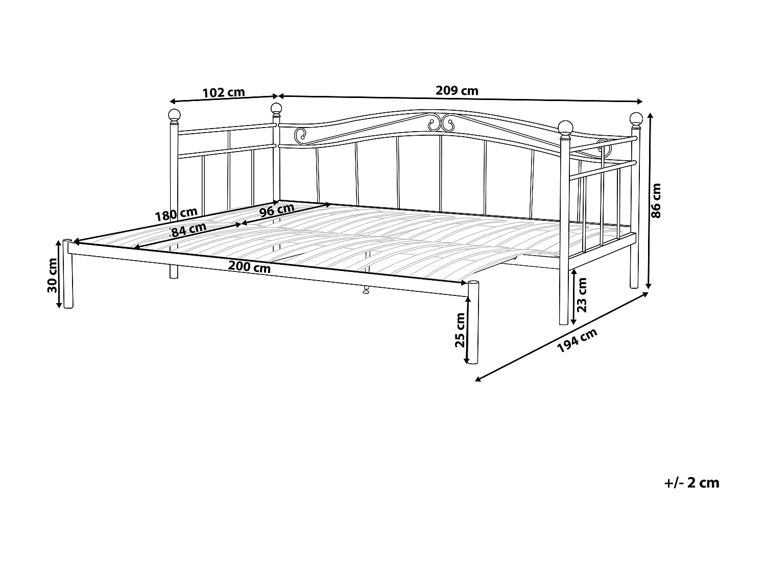 Lit gigogne Métal TULLE 90 x 200 cm Blanc