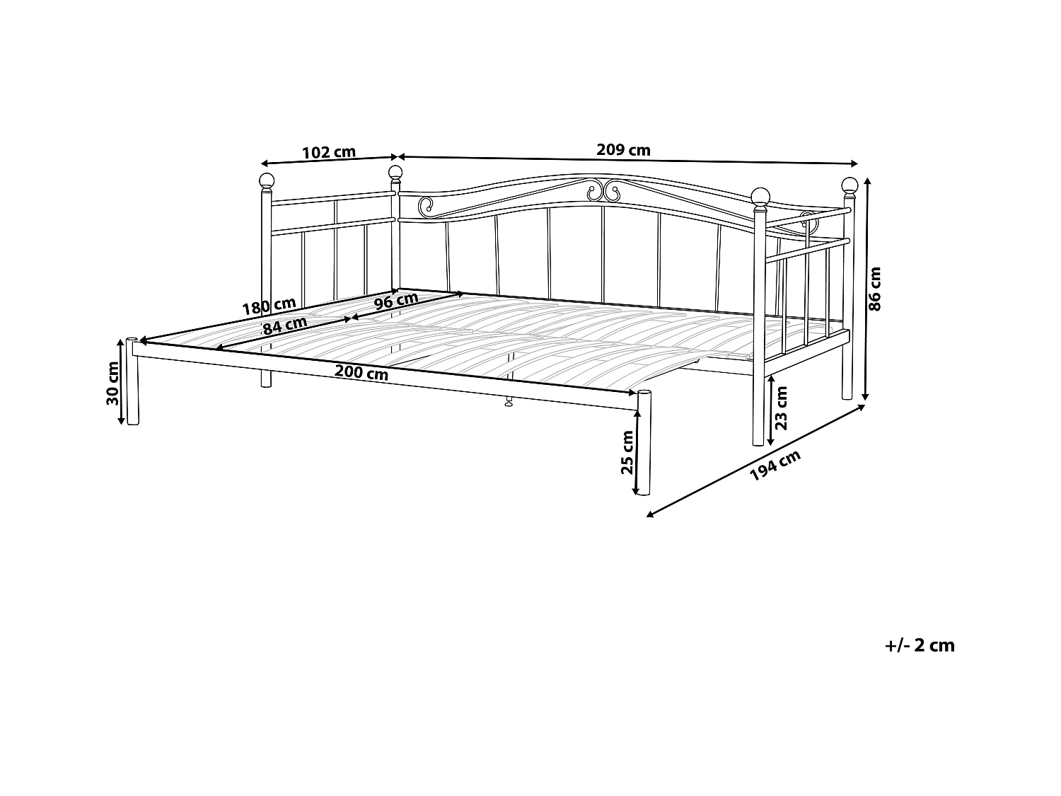 Onderschuifbed Metaal TULLE 90 x 200 cm Wit