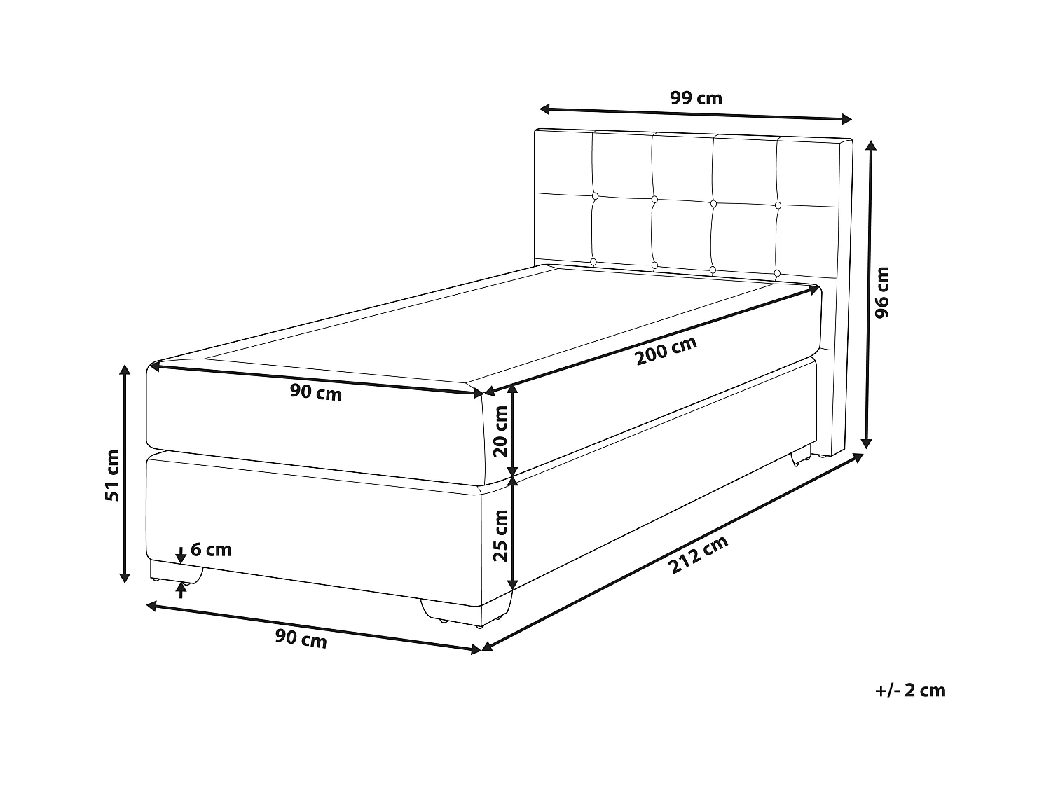 Lit Boxspring Tissu ADMIRAL 90 x 200 cm Beige sable