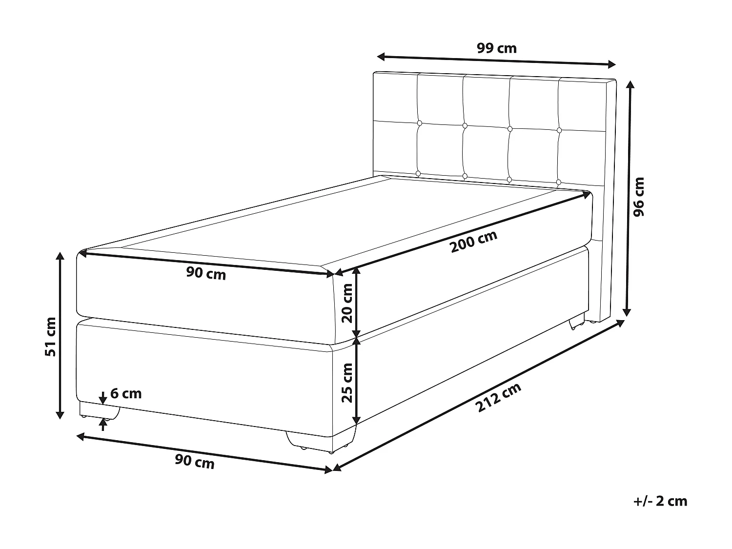 Lit Boxspring Tissu ADMIRAL 90 x 200 cm Beige sable