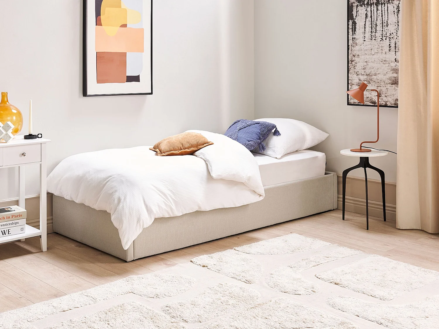 Cama baú Tecido DINAN 90 x 200 cm Creme