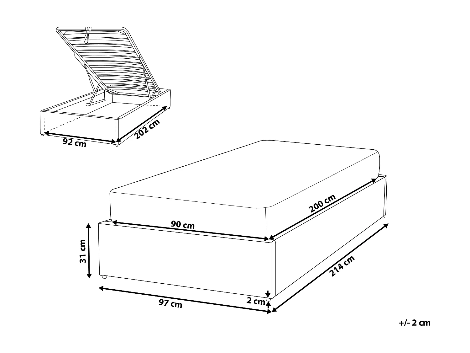 Cama baú Tecido DINAN 90 x 200 cm Creme