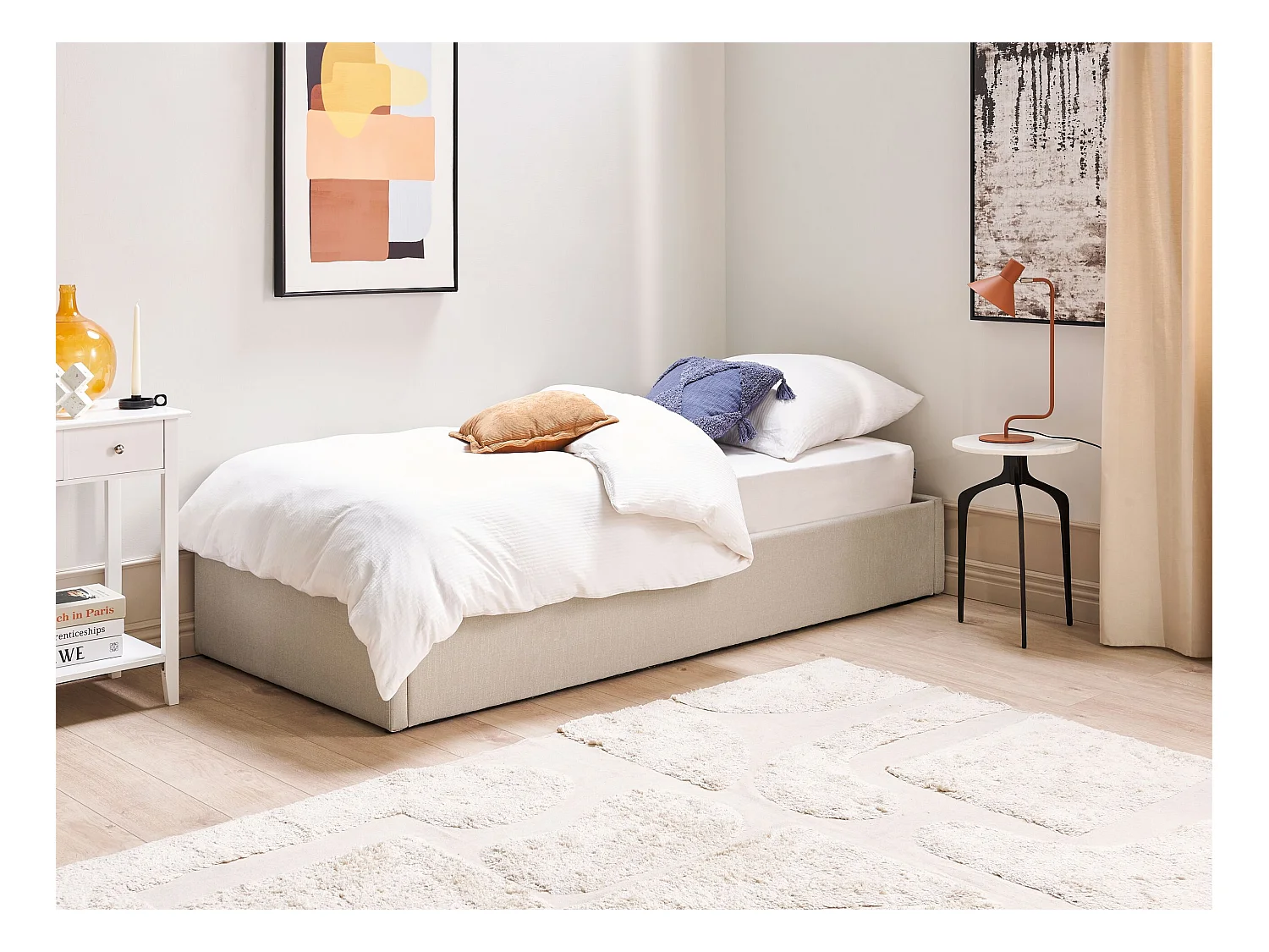 Lit ottoman sans tête de lit Tissu DINAN 90 x 200 cm Marron clair