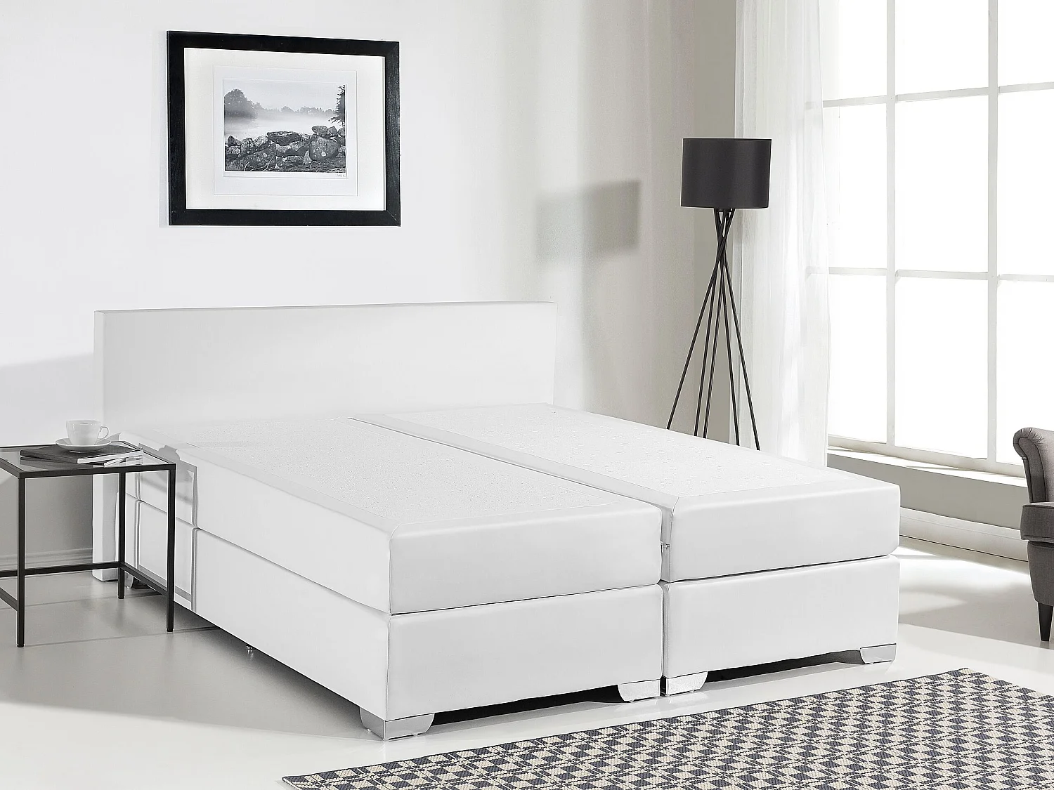 Cama continental Piel sintética PRESIDENT 140 x 200 cm Blanco