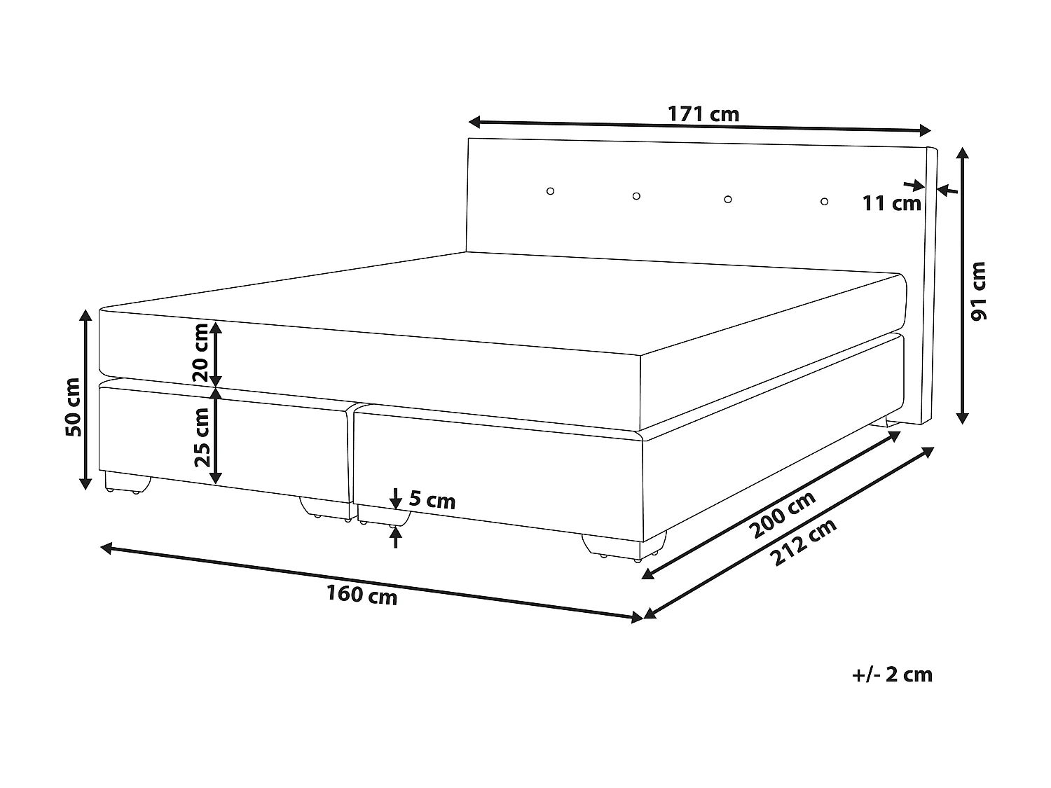 Lit Boxspring Velours CONSUL 160 x 200 cm Beige clair