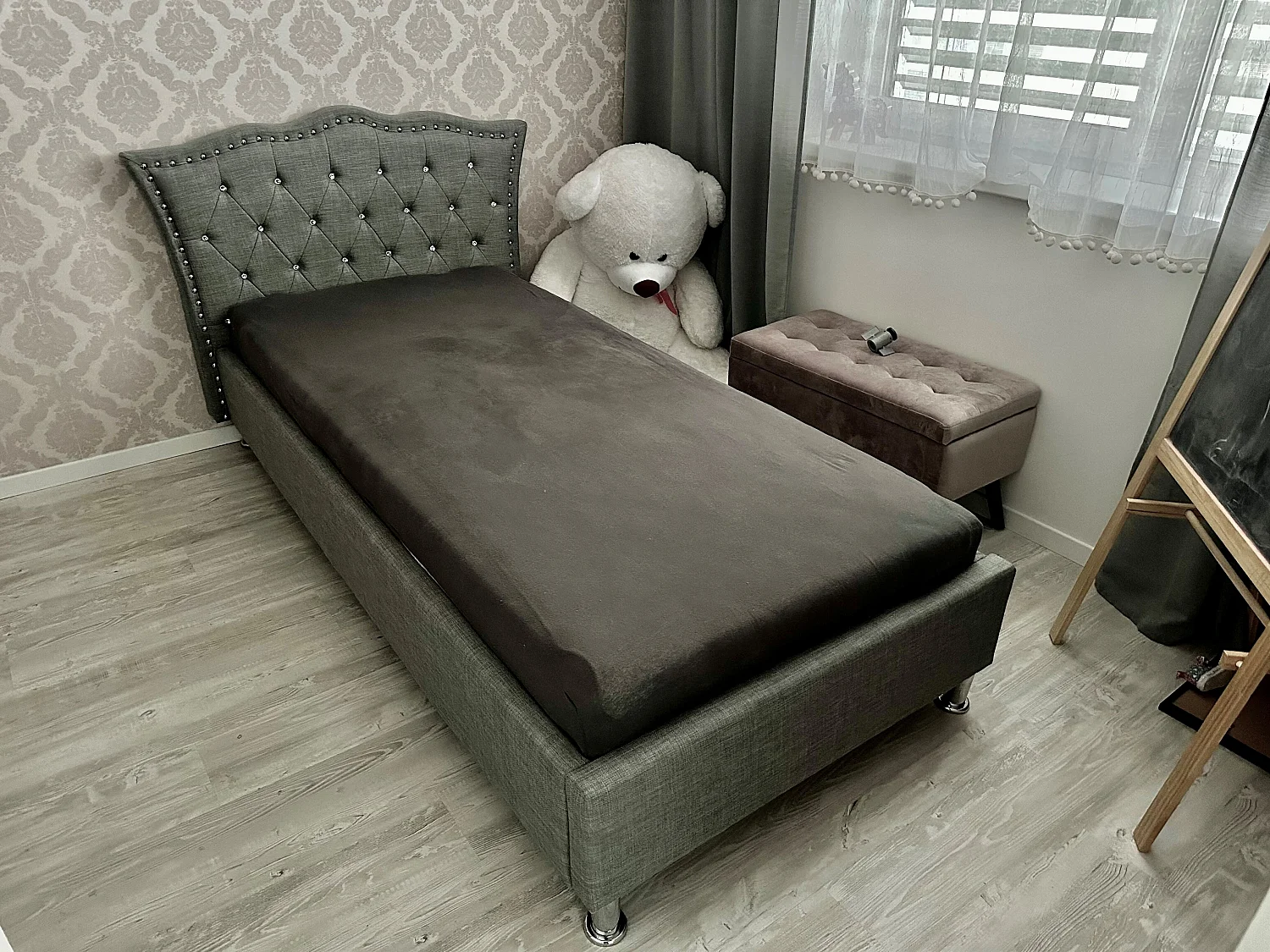 Bed stof grijs 90 x 200 cm METZ
